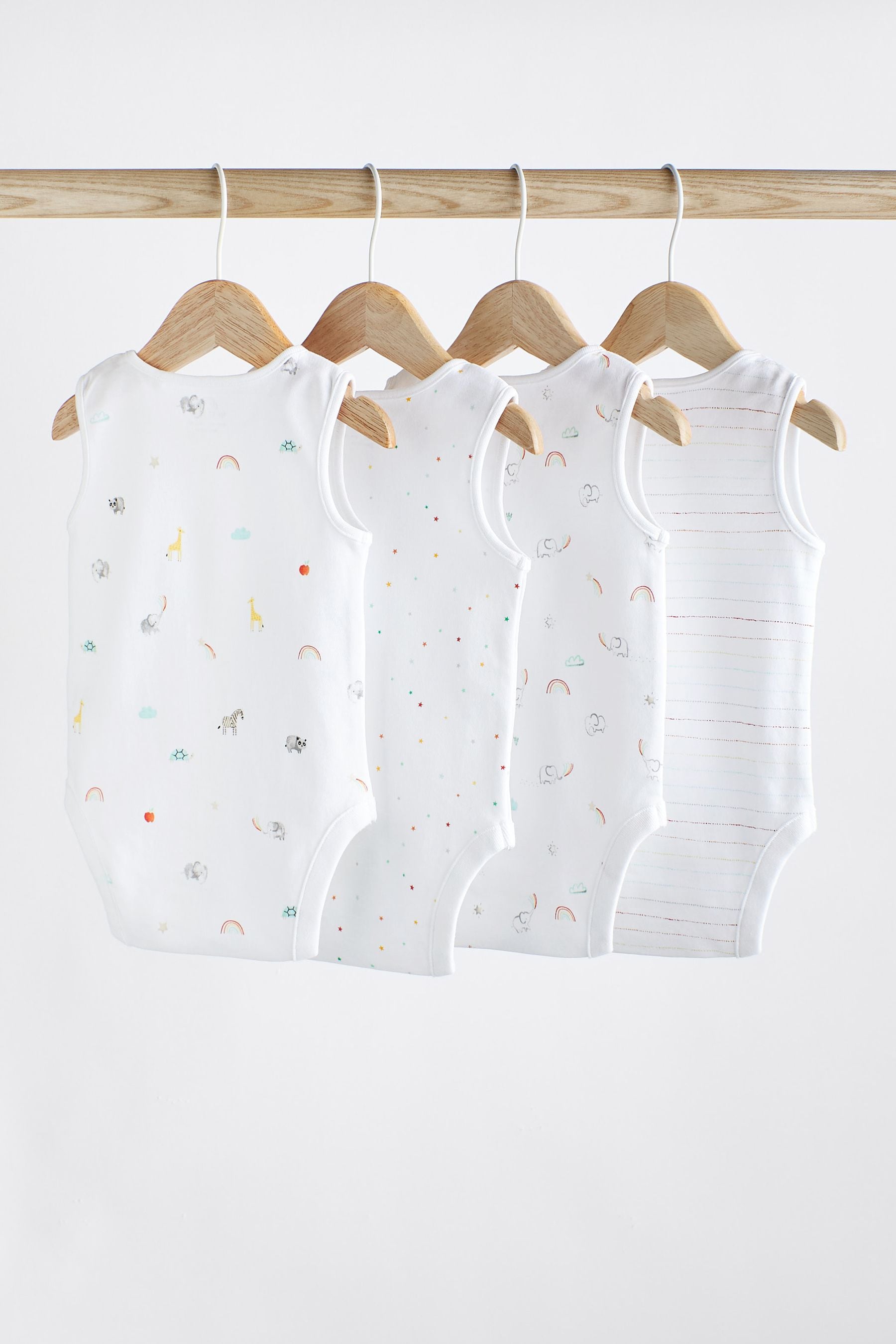 White Bright Animal 4 Pack 4 Pack Baby Vest Bodysuits