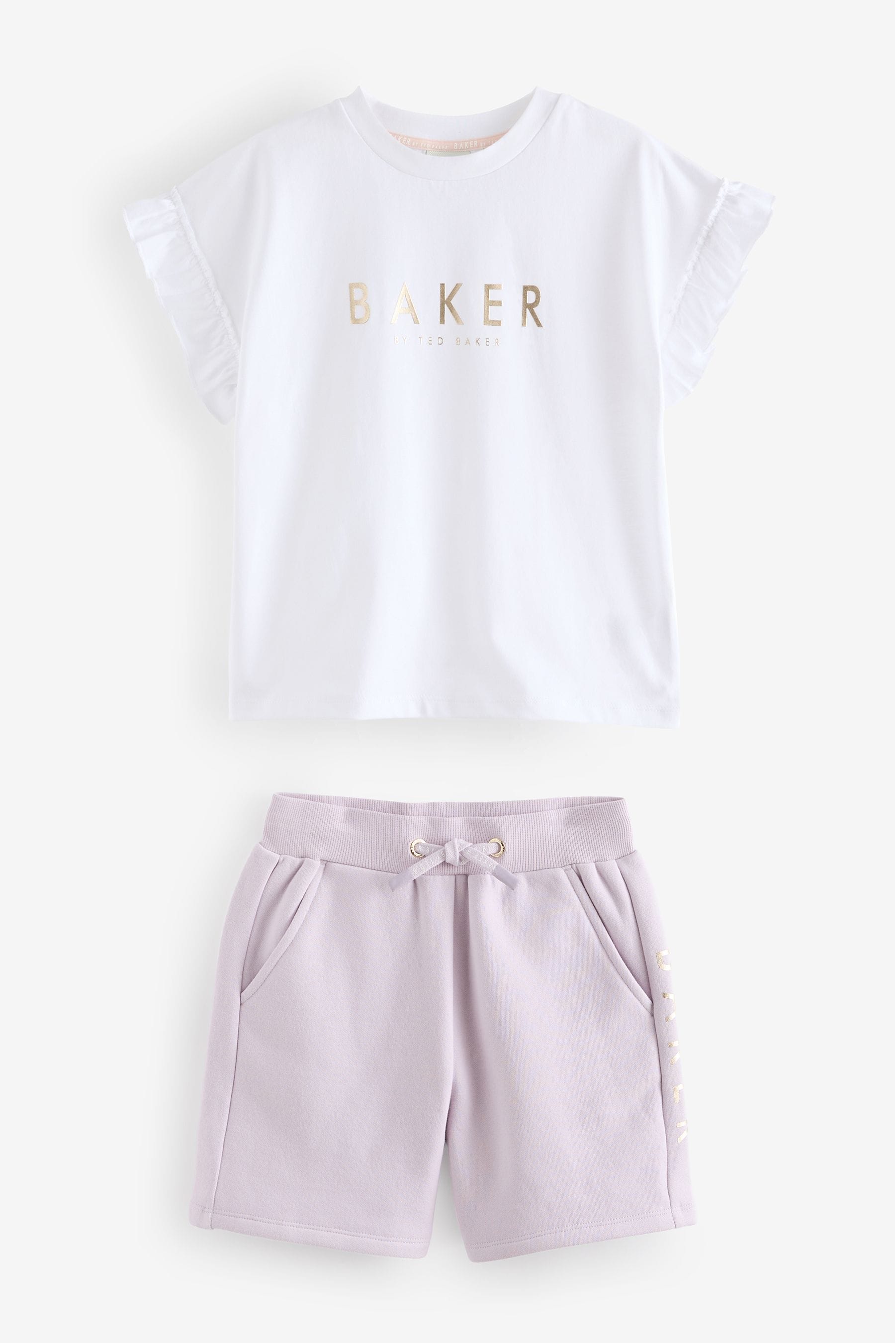 Baker by Ted Baker Lilac Purple Frilled T-Shirt and Short Set