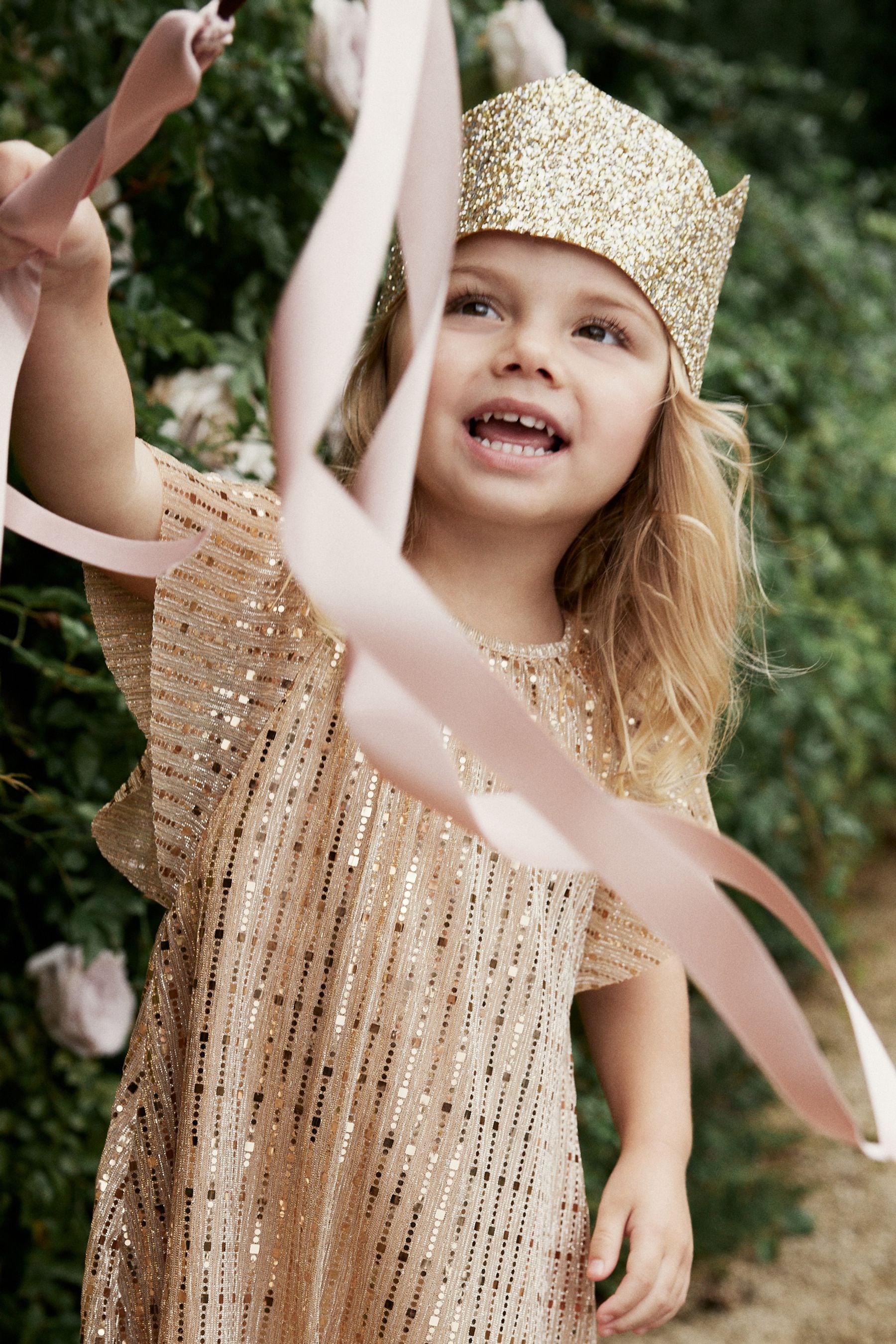 Gold Sequin Party Angel Sleeve Dress (3mths-10yrs)