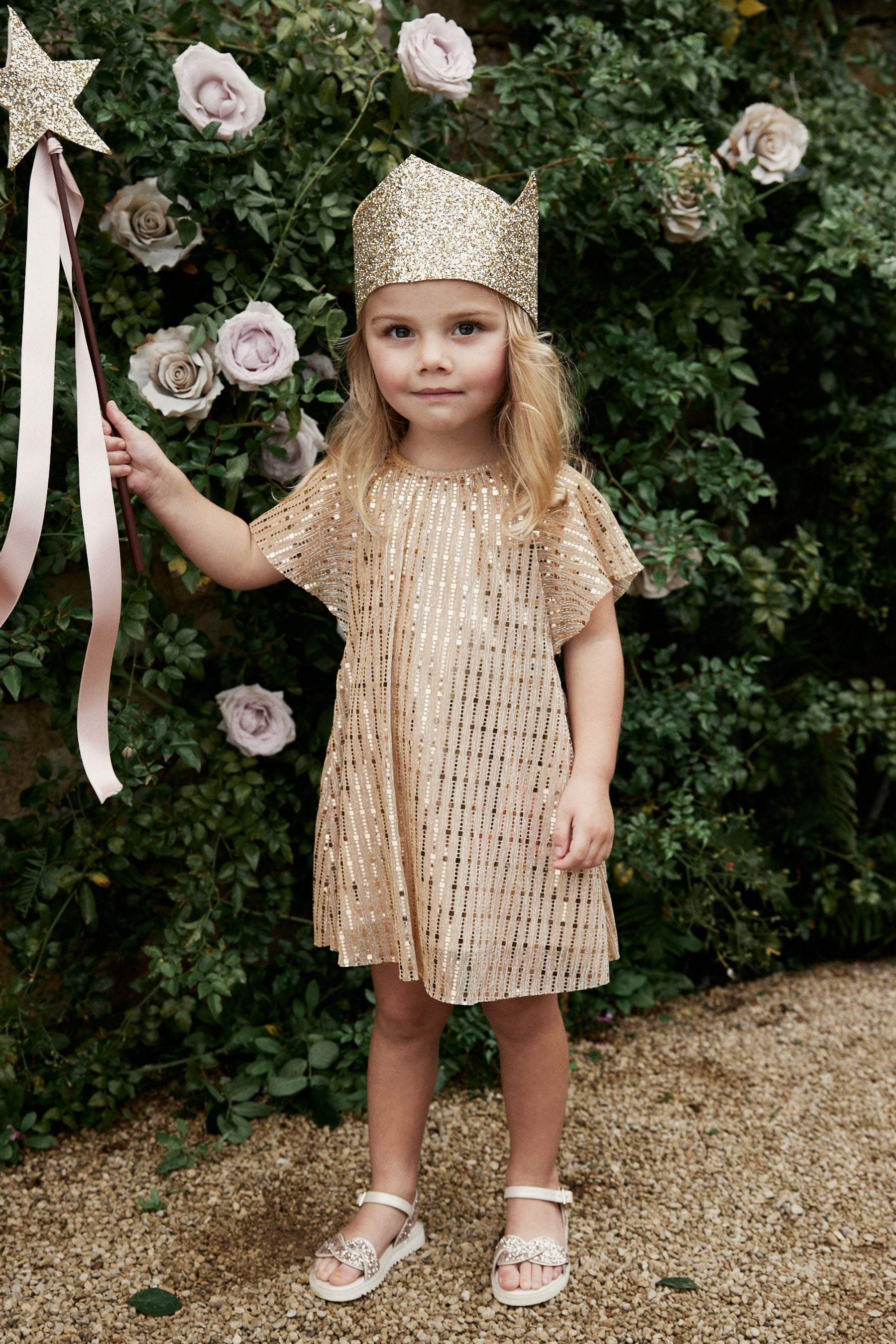 Gold Sequin Party Angel Sleeve Dress (3mths-10yrs)