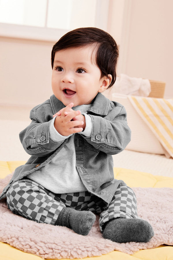 Monochrome Shirt Jacket, T-Shirt and Joggers Baby 3 Piece Set