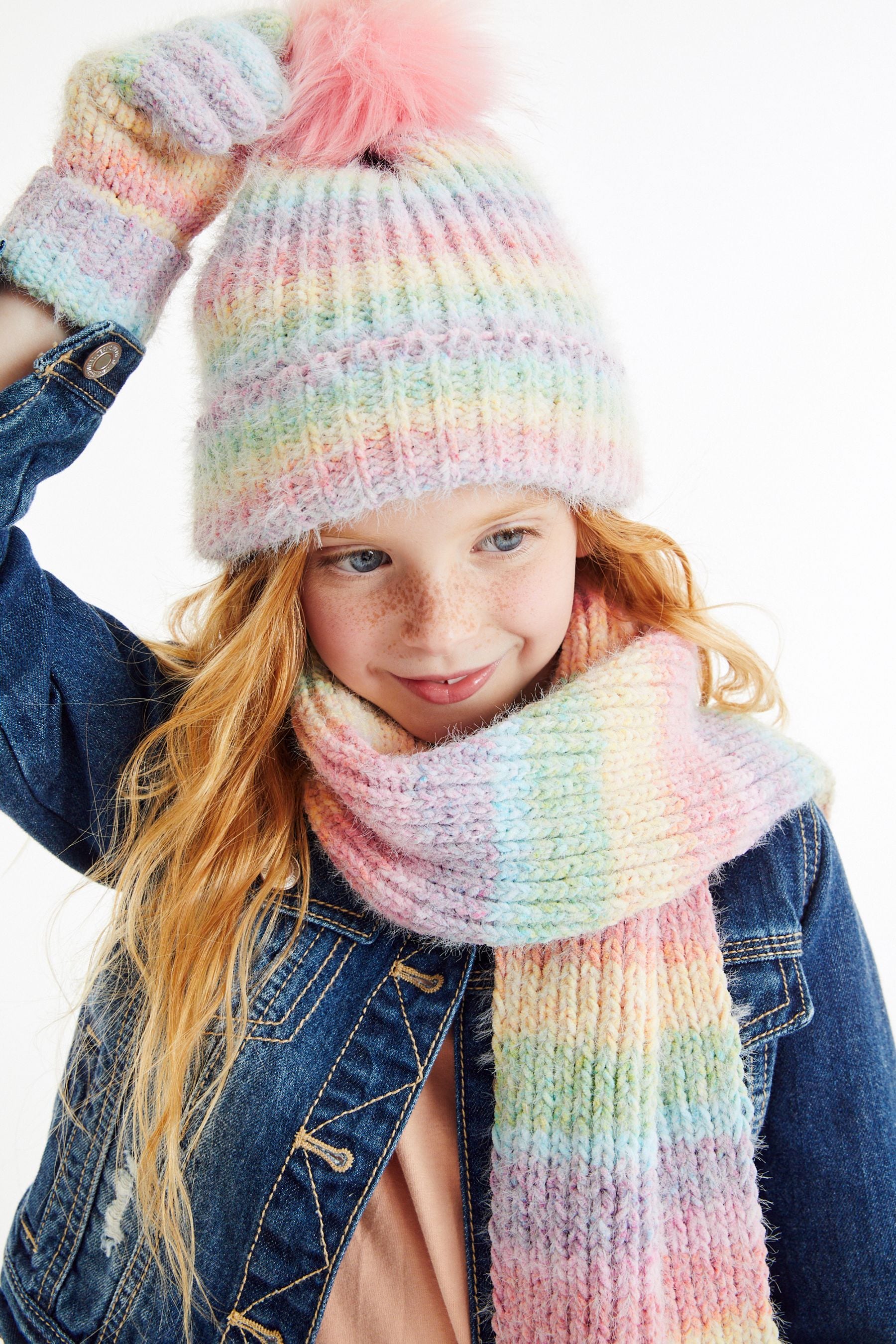 Rainbow Knitted Gloves Hats and Scarf Set (3-16yrs)