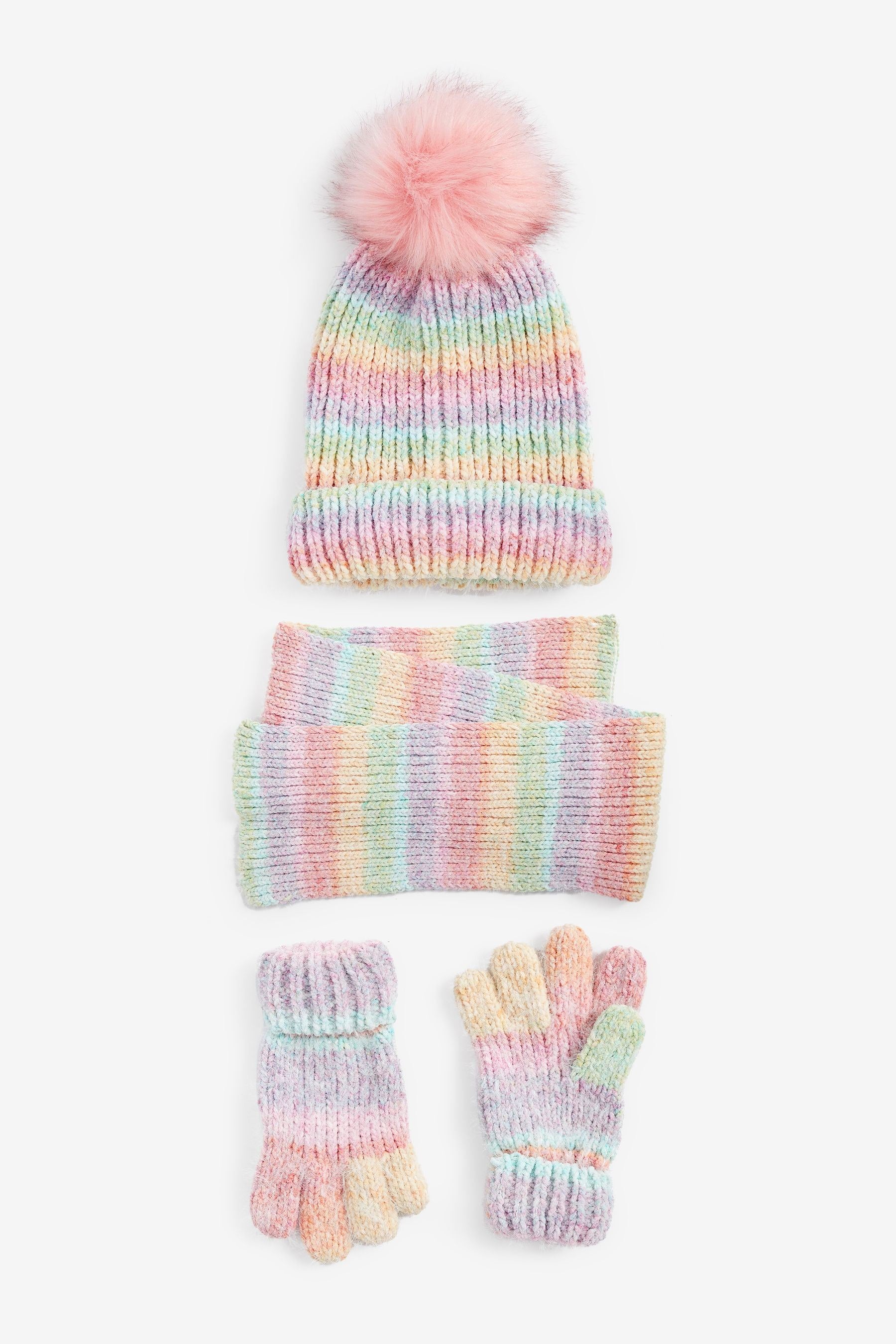 Rainbow Knitted Gloves Hats and Scarf Set (3-16yrs)