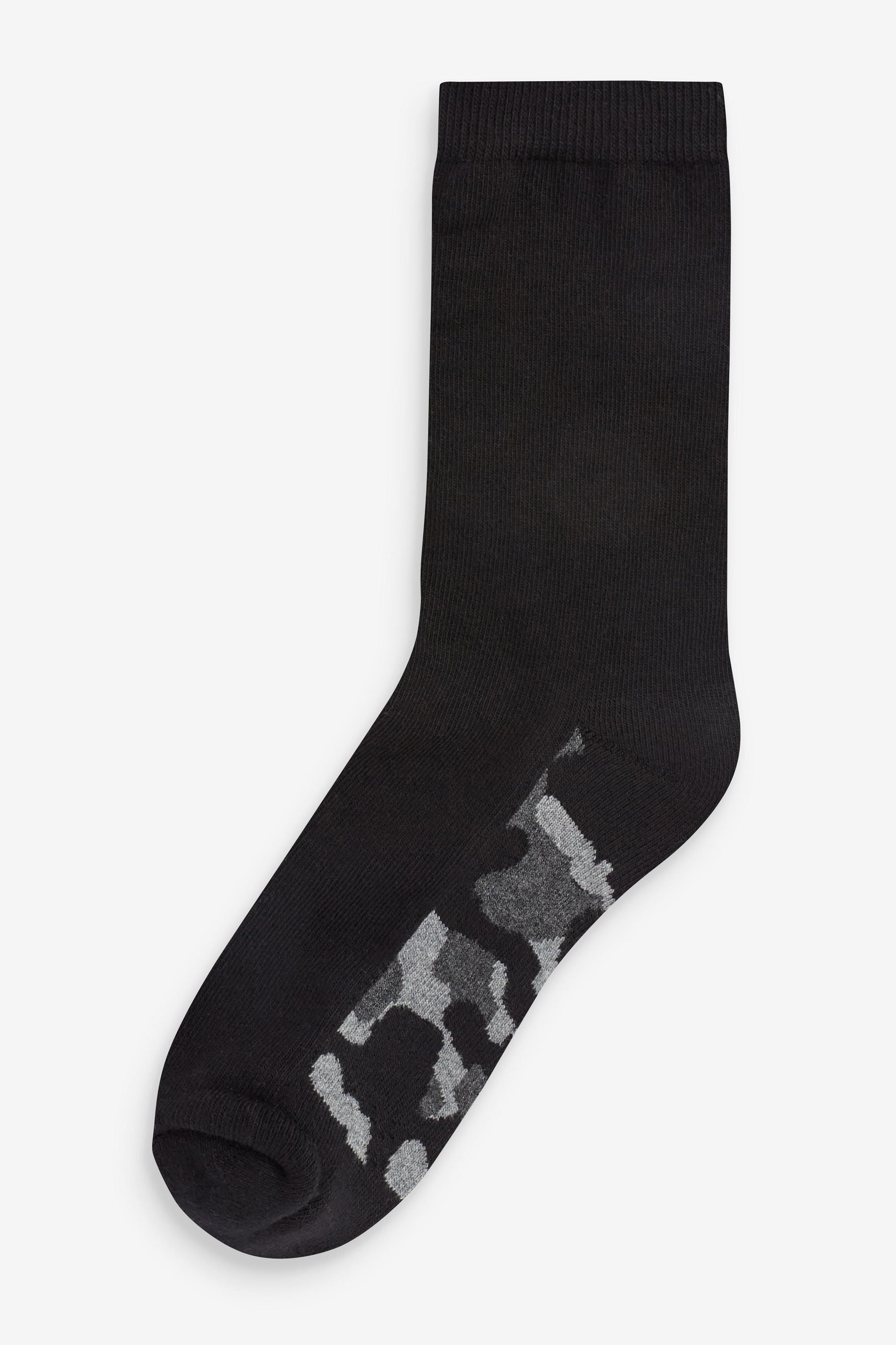 Cushioned Footbed Black Camouflage Cotton Rich Socks 10 Pack