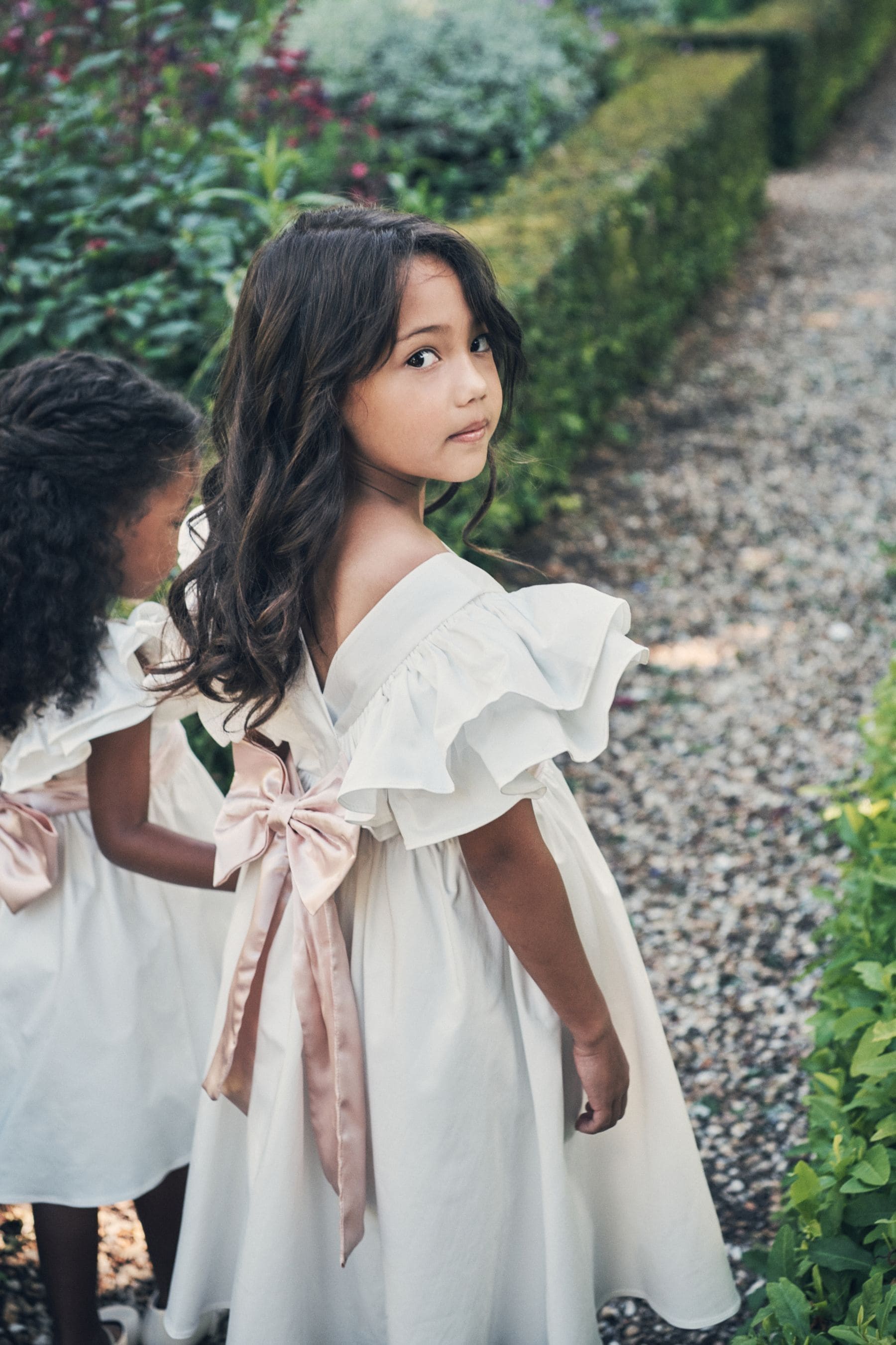 White/Pink Angel & Rocket Taffeta Ruffle Bow Sylvie Dress