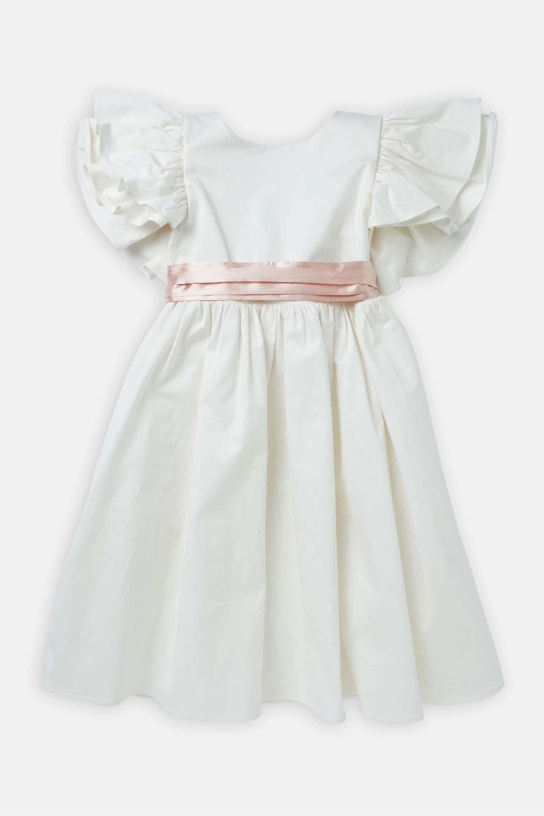 White/Pink Angel & Rocket Taffeta Ruffle Bow Sylvie Dress