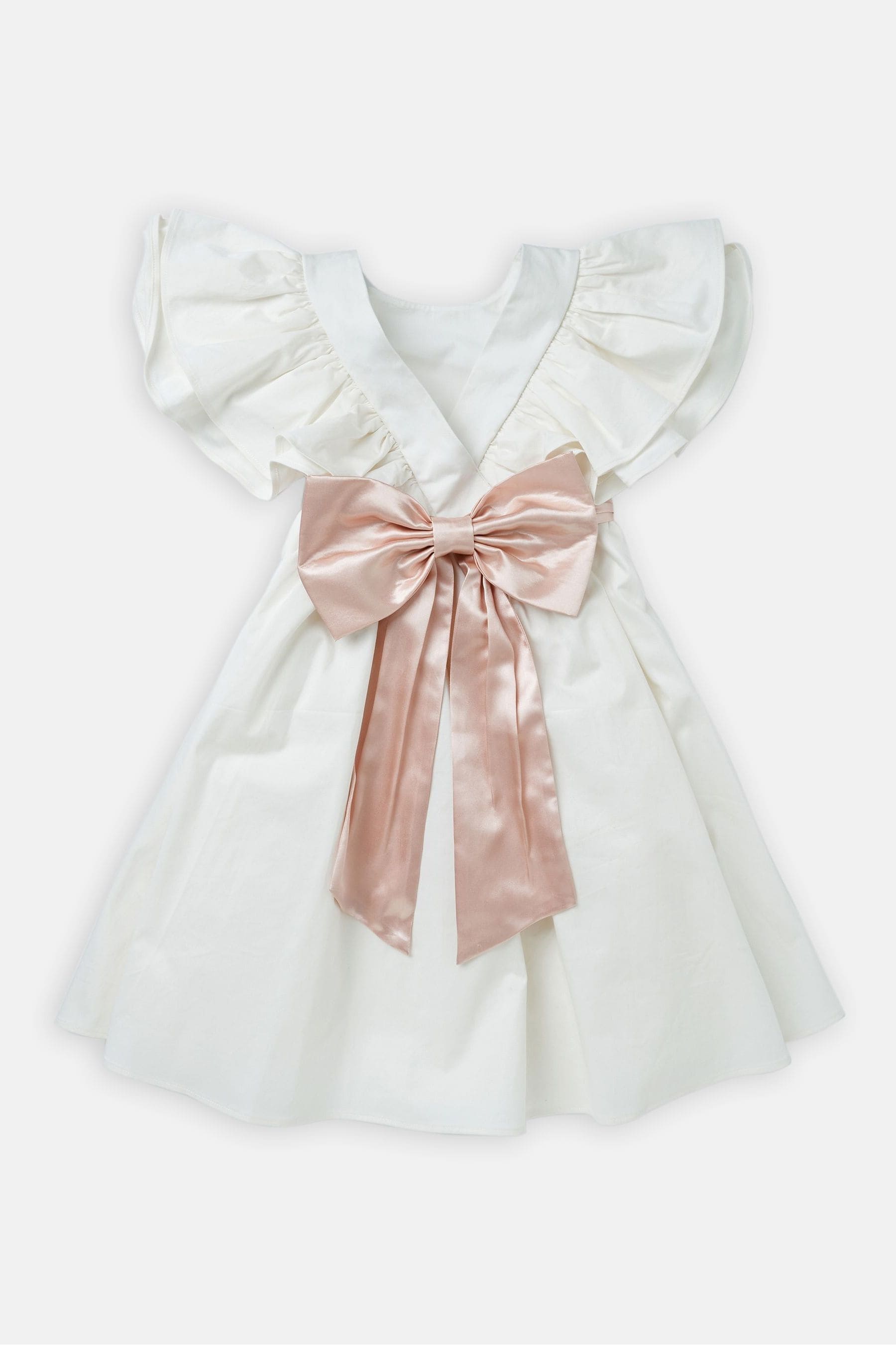 White/Pink Angel & Rocket Taffeta Ruffle Bow Sylvie Dress