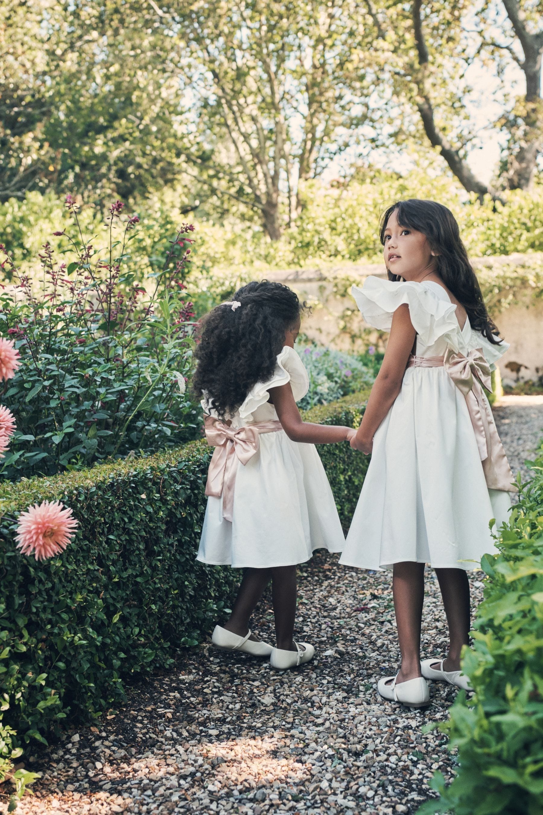 White/Pink Angel & Rocket Taffeta Ruffle Bow Sylvie Dress