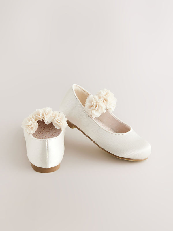 Ivory Wide Fit (G) Satin Bridesmaid Occasion Corsage Mary Jane Shoes