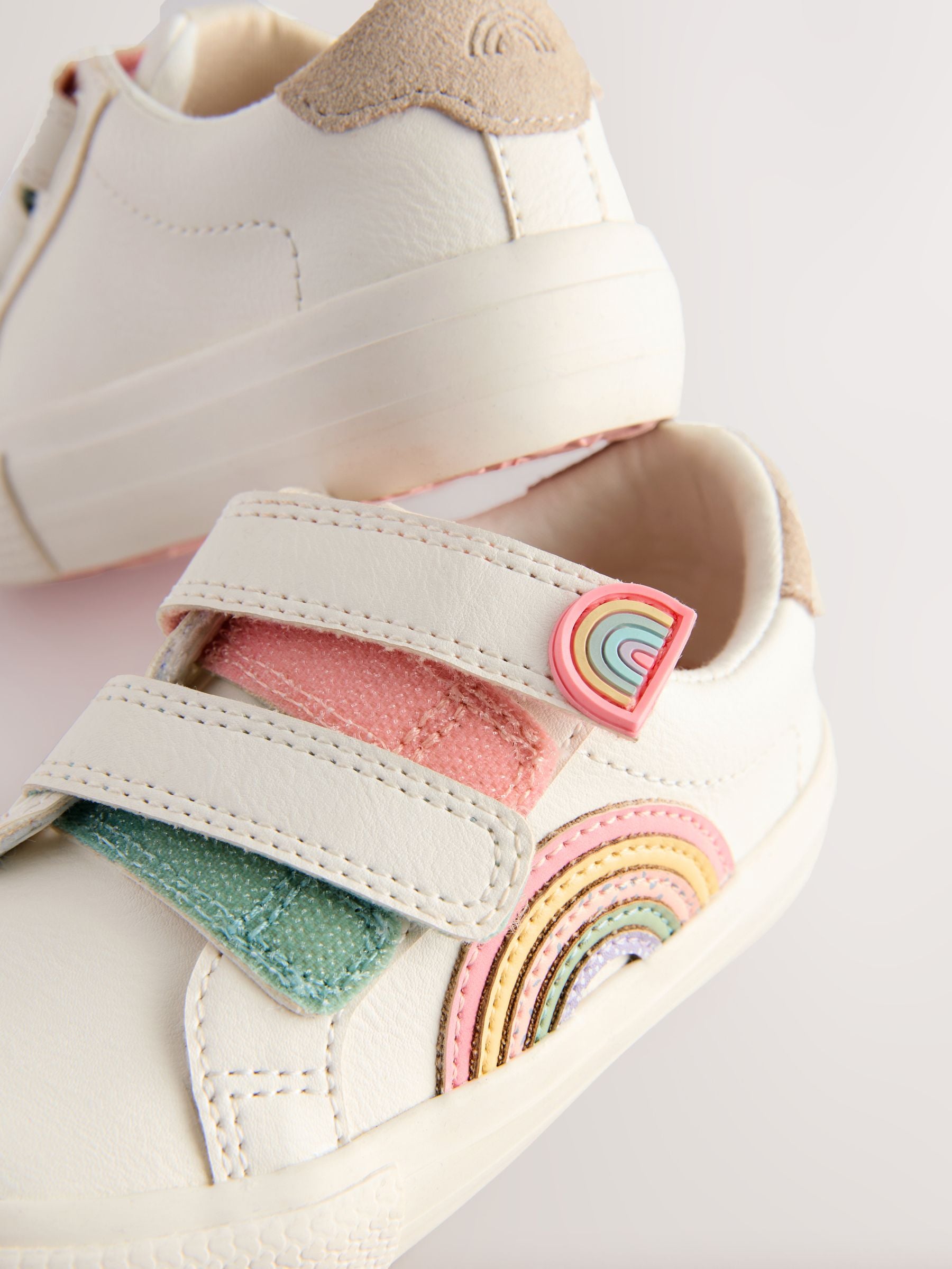 White Rainbow Wide Fit (G) Touch Fasten Trainers