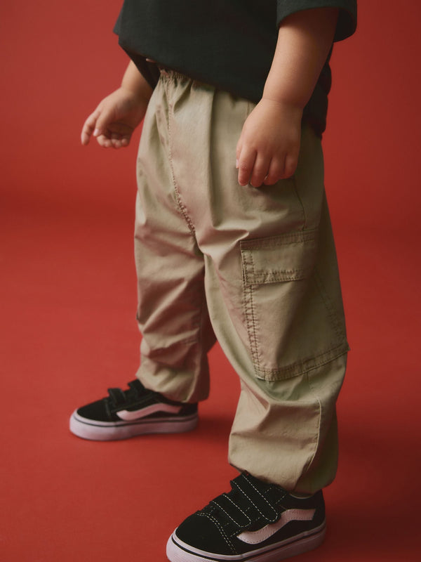 Sage Green 100% Cotton Baggy Cargo Trousers with Toggle Waist (3mths-7yrs)