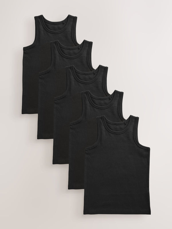 Black 100% Cotton Vests 5 Pack (1.5-16yrs)