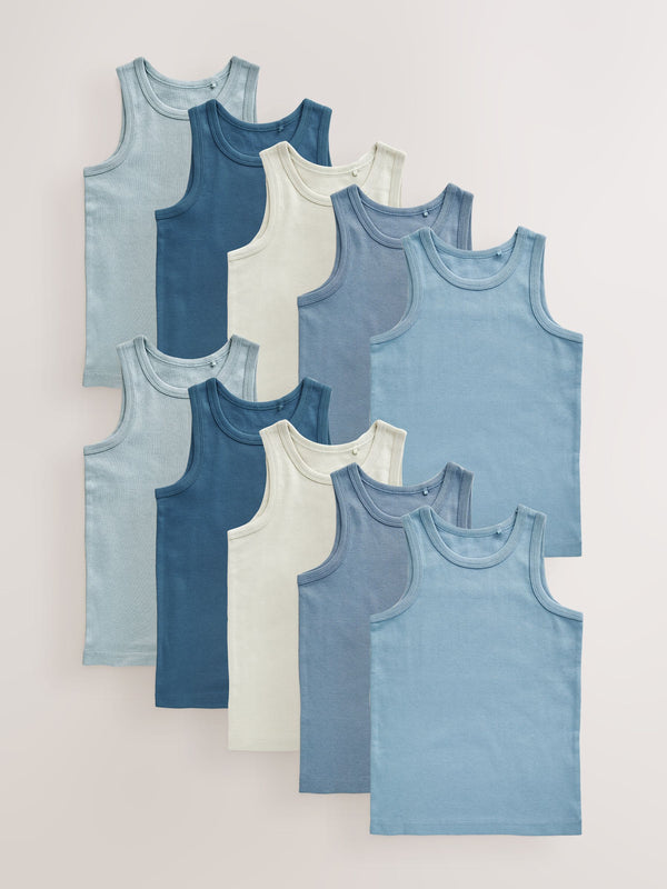 Tonal Blue Organic Cotton Vests 10 Pack (1.5-16yrs)