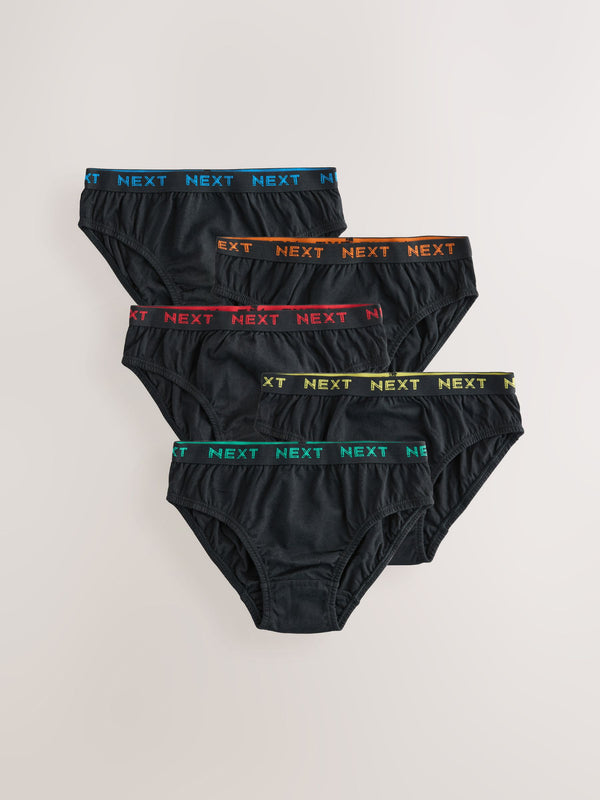 Black with Bright Jacquard Waistband 100% Cotton Briefs 5 Pack (1.5-16yrs)