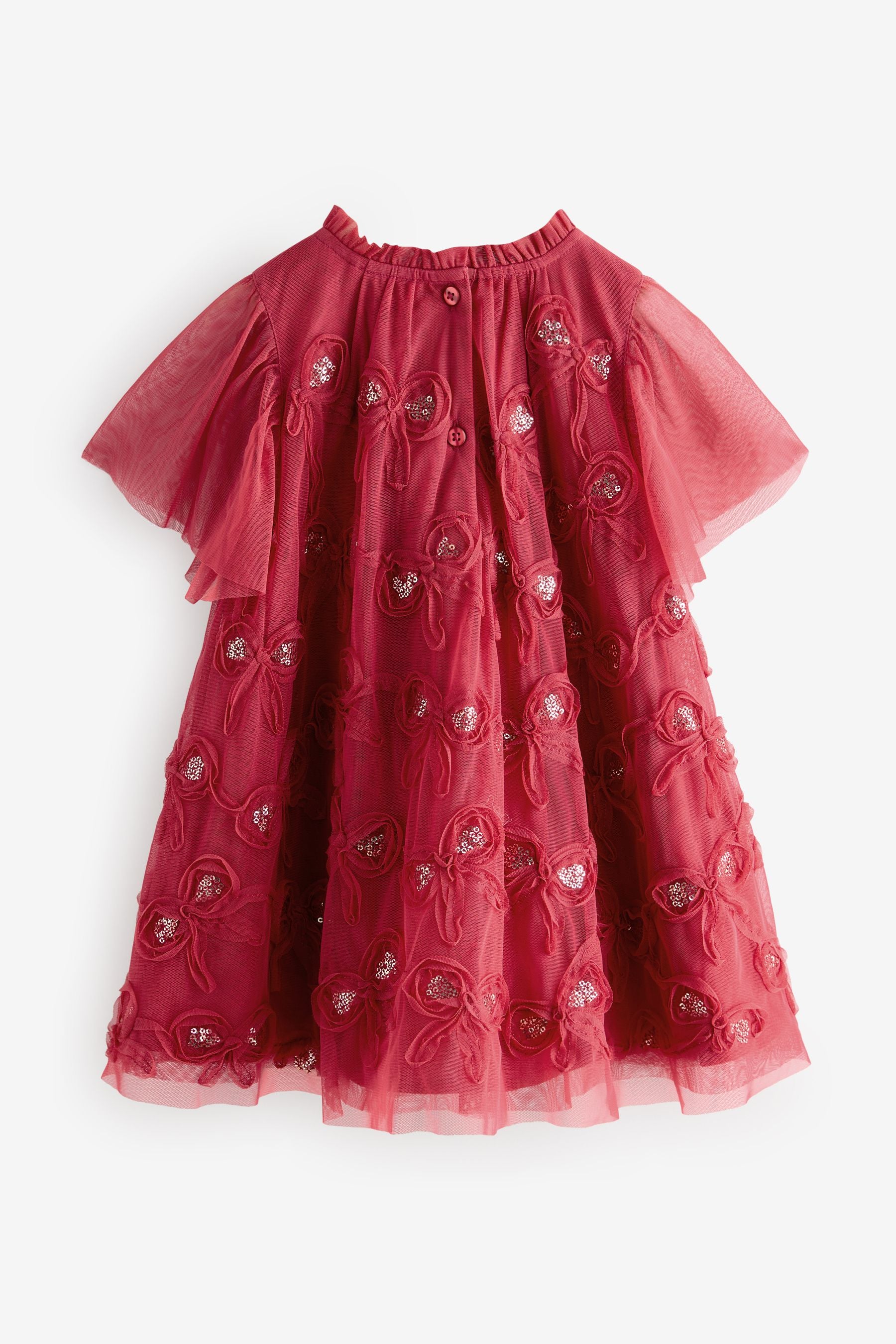 Red Mesh Flower Print  Dress (3mths-7yrs)