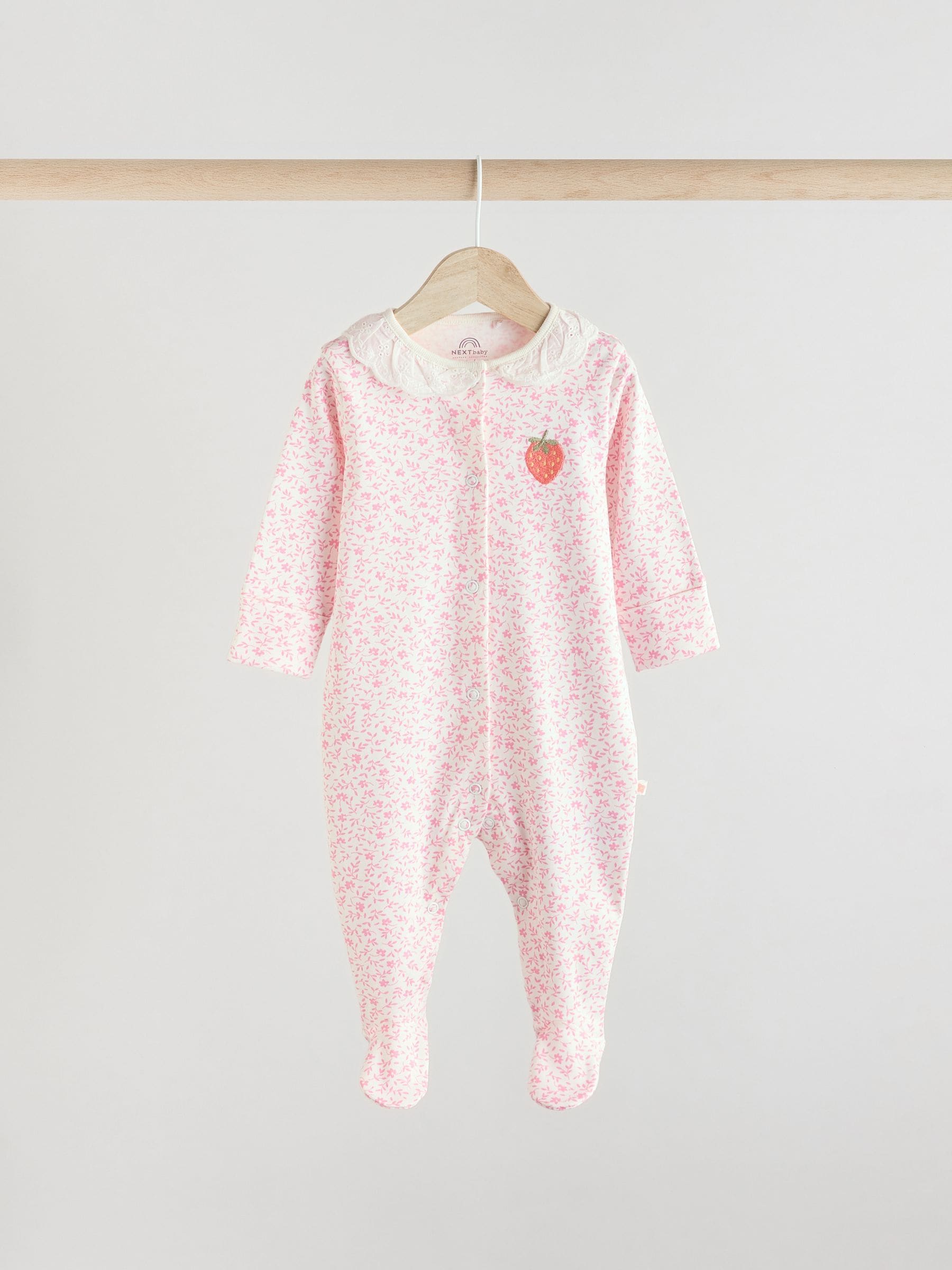 Pink Baby Collar 100% Cotton Sleepsuits 3 Pack