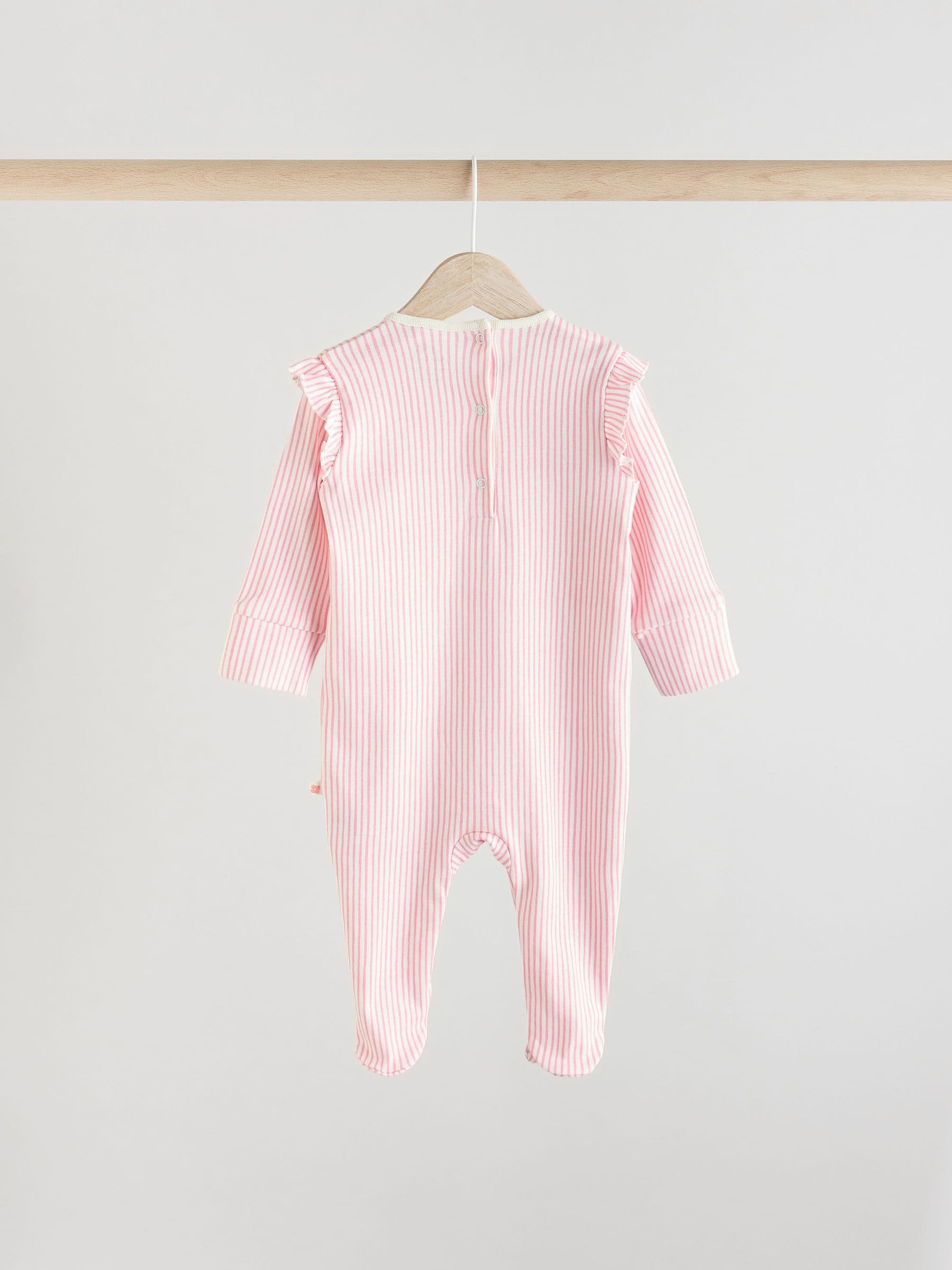 Pink Baby Collar 100% Cotton Sleepsuits 3 Pack