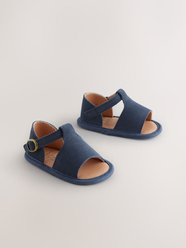 Navy Leather Touch Fastening Baby Sandals (0-24mths)