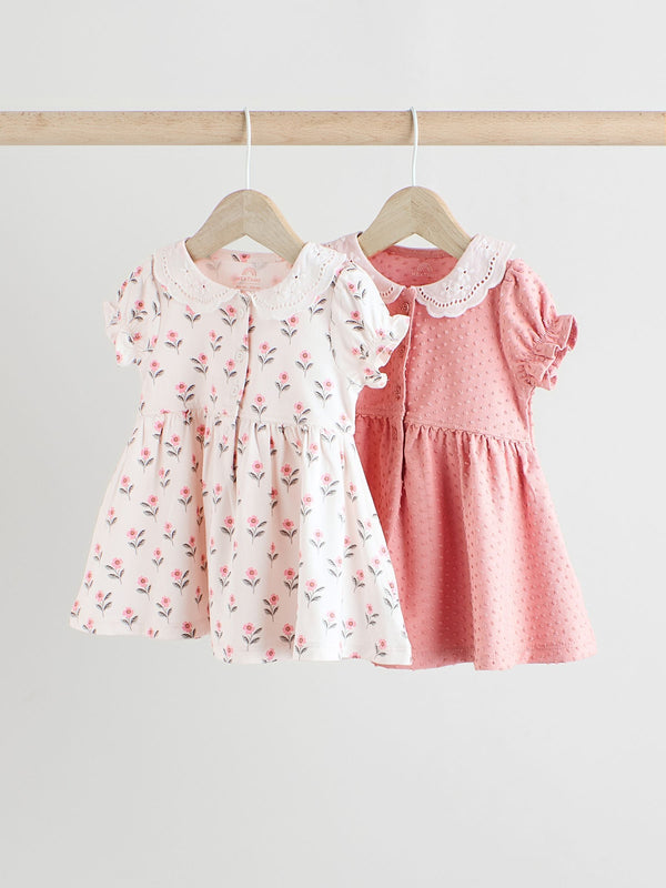 Pink/ White Floral Jersey Baby Dresses 2 Pack (0-18mths)