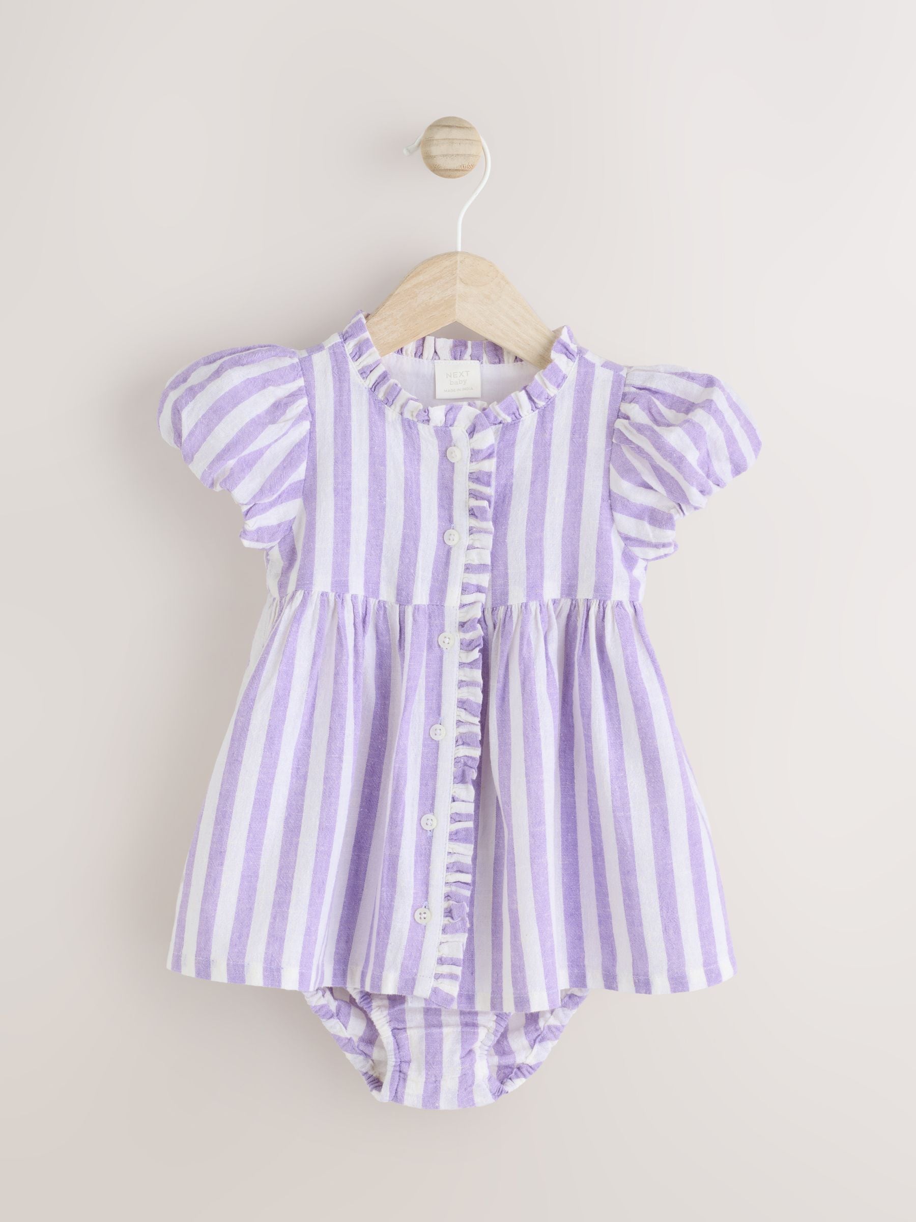 Lilac Purple/ White Stripe Baby Woven Dress and Bloomer Knickers Set (0mths-2yrs)