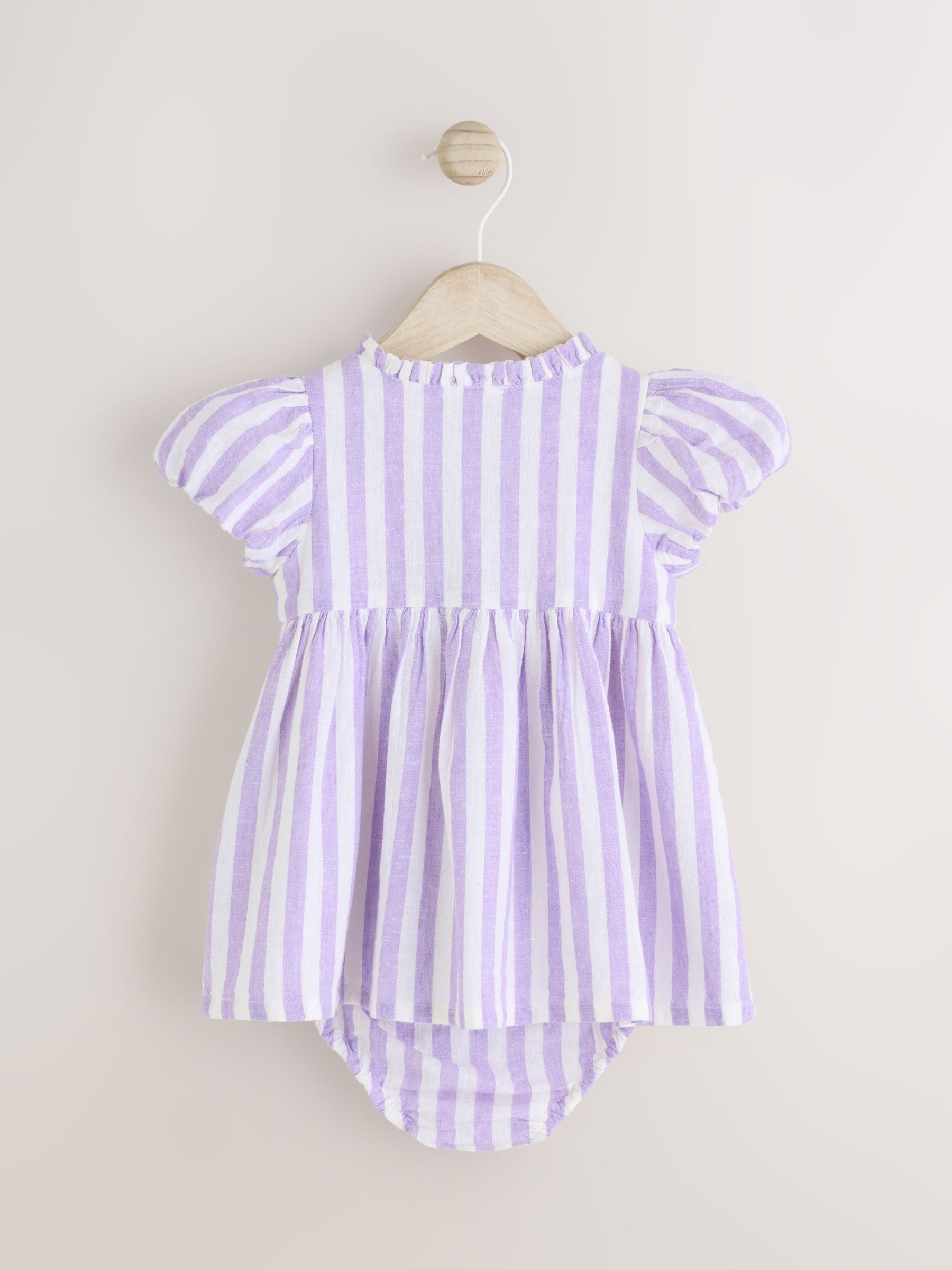 Lilac Purple/ White Stripe Baby Woven Dress and Bloomer Knickers Set (0mths-2yrs)