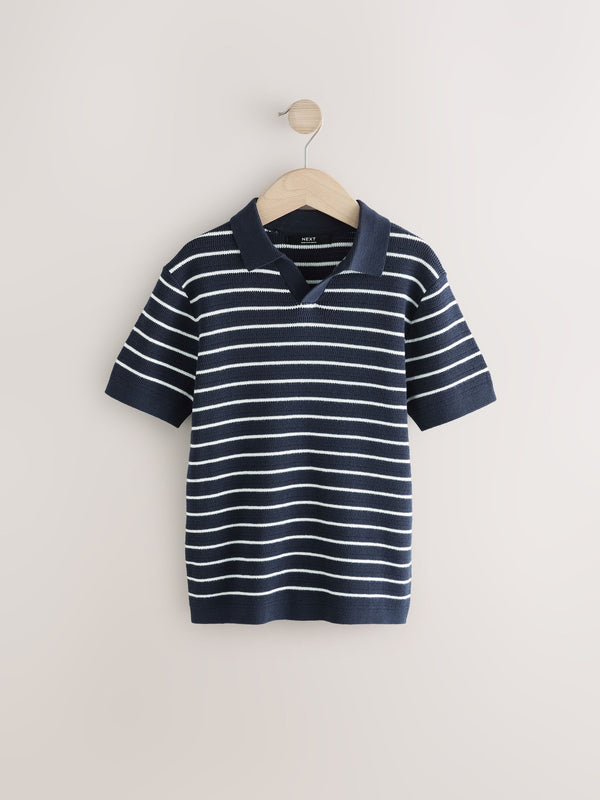 Navy/White Polo Short Sleeve Trophy Neck 100% Cotton Jumper (3-16yrs)