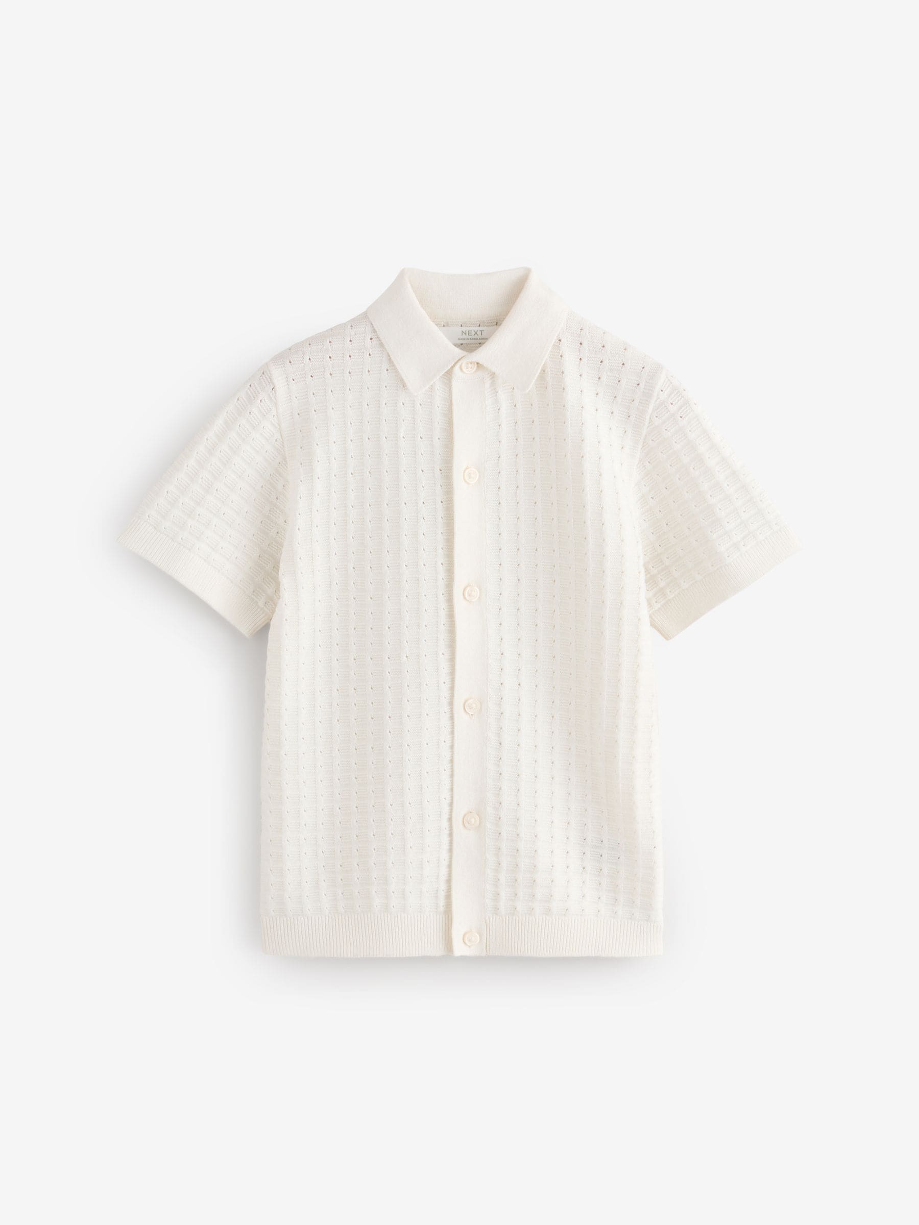 Ecru White Short Sleeve Knitted Button Through 100% Cotton Polo Shirt (3-16yrs)