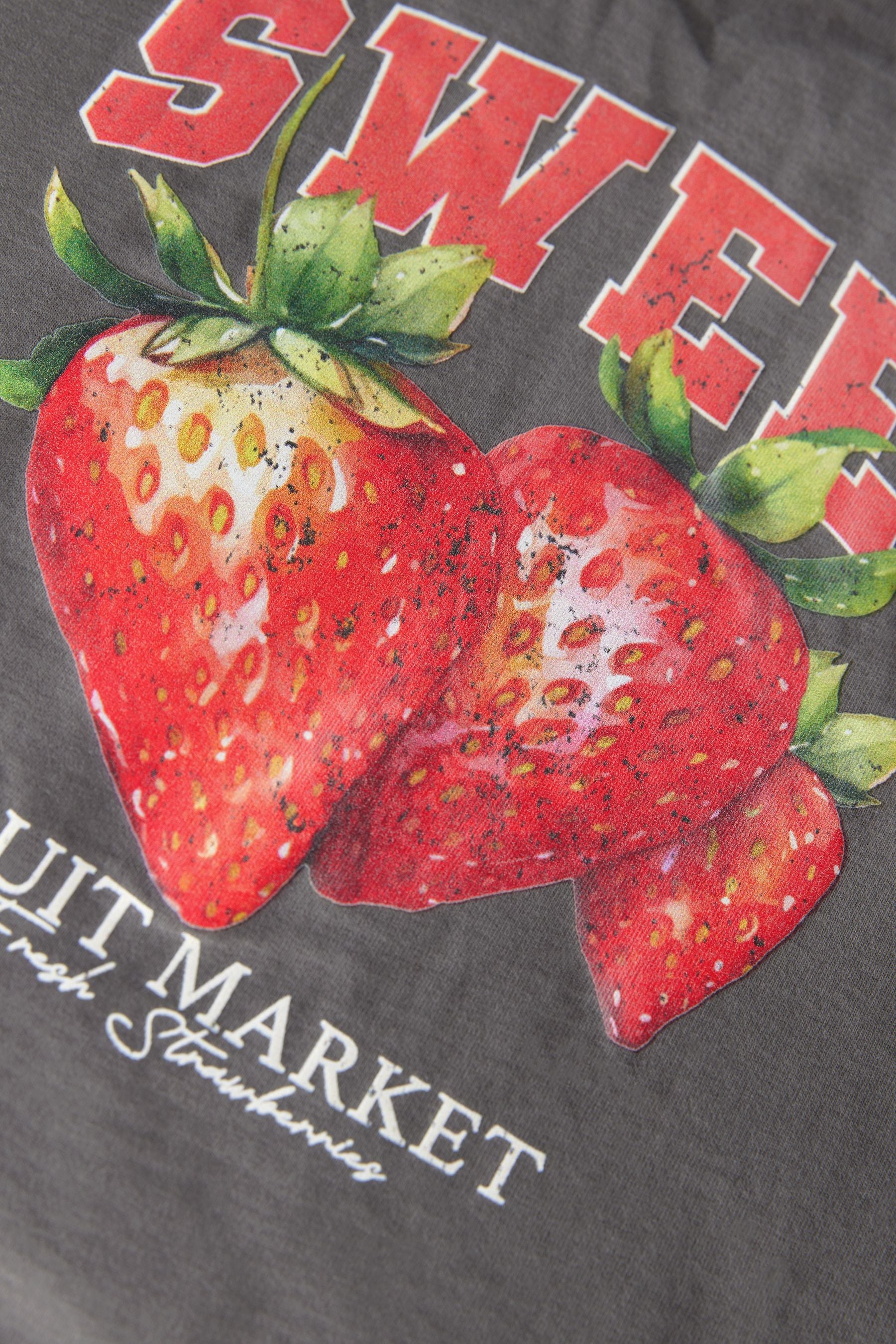 Charcoal Grey 100% Cotton Strawberry Graphic Oversized T-Shirt (3-16yrs)