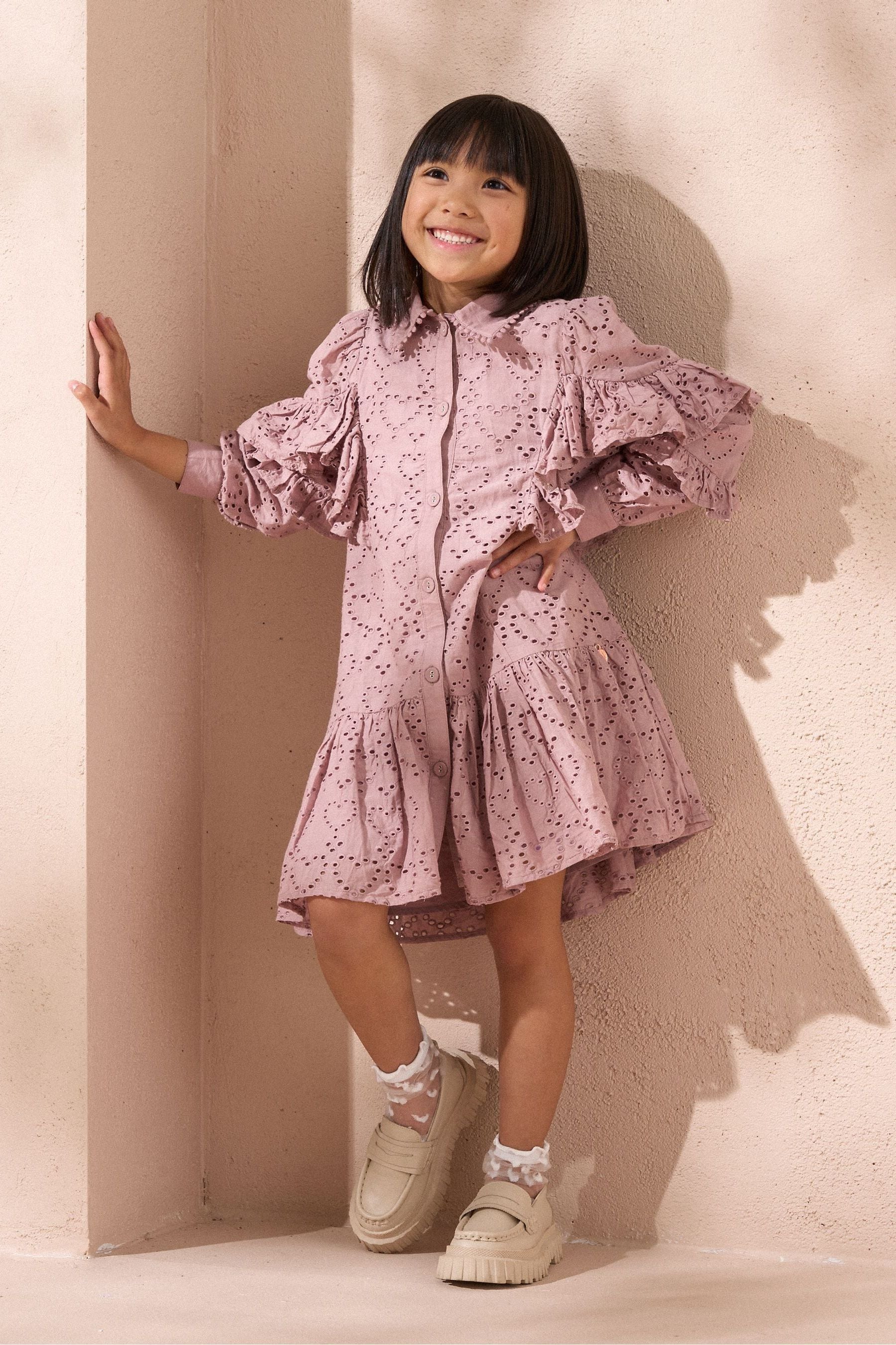 Angel & Rocket Pink Amelie Broderie Shirt Dress