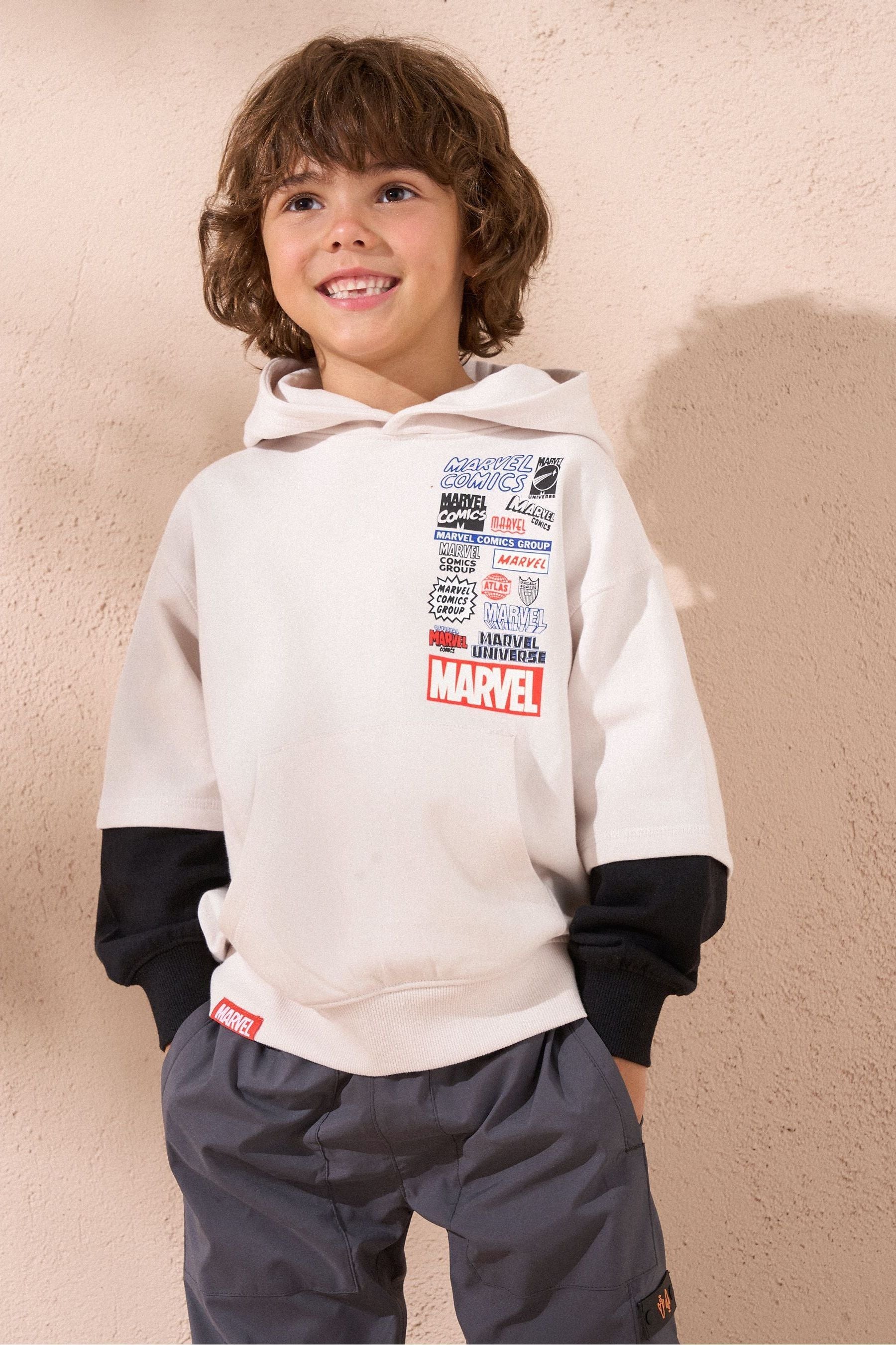 Angel & Rocket White Marvel Double Layered Effect Hoodie