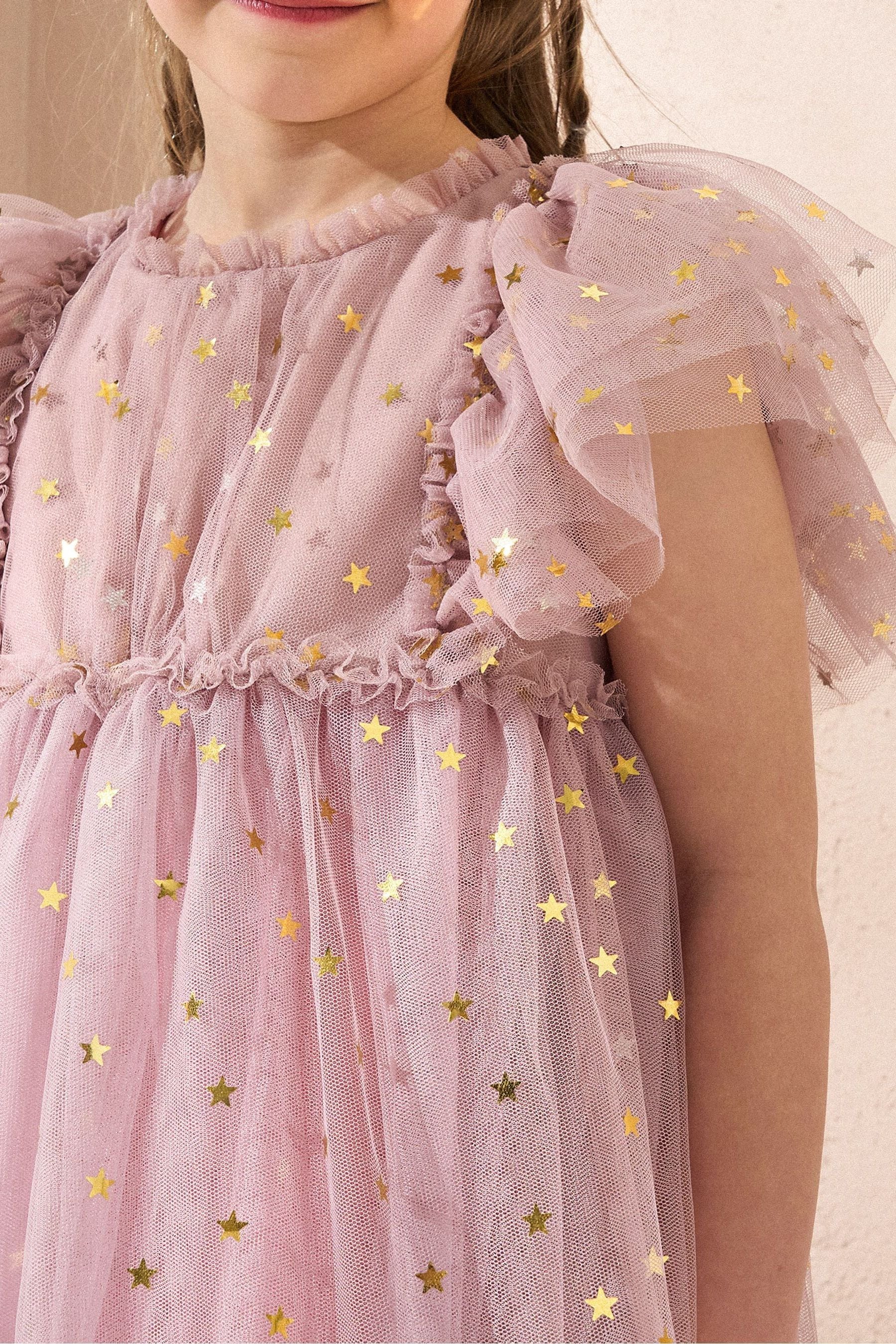 Angel & Rocket Pink Hallie Star Print Mesh Dress