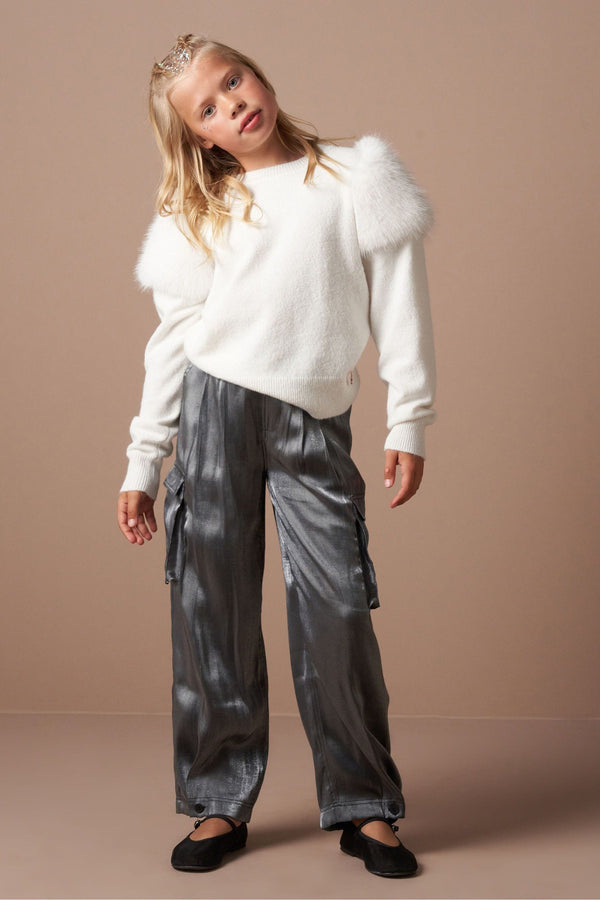 Angel & Rocket Silver Vivienne Hammered Satin Cargo Trousers