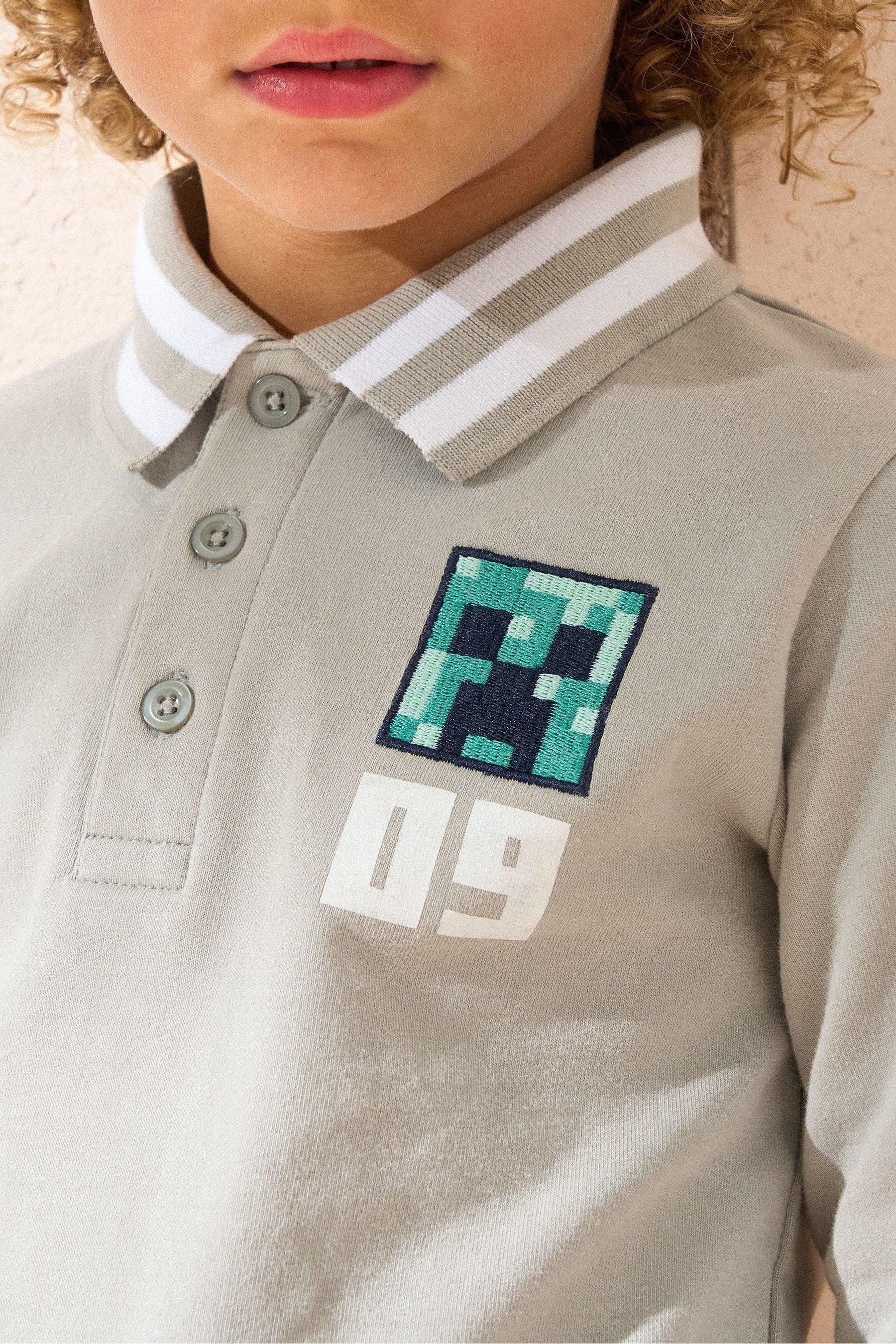 Angel & Rocket Grey Minecraft Washed Rugby 100% Cotton Polo Shirt