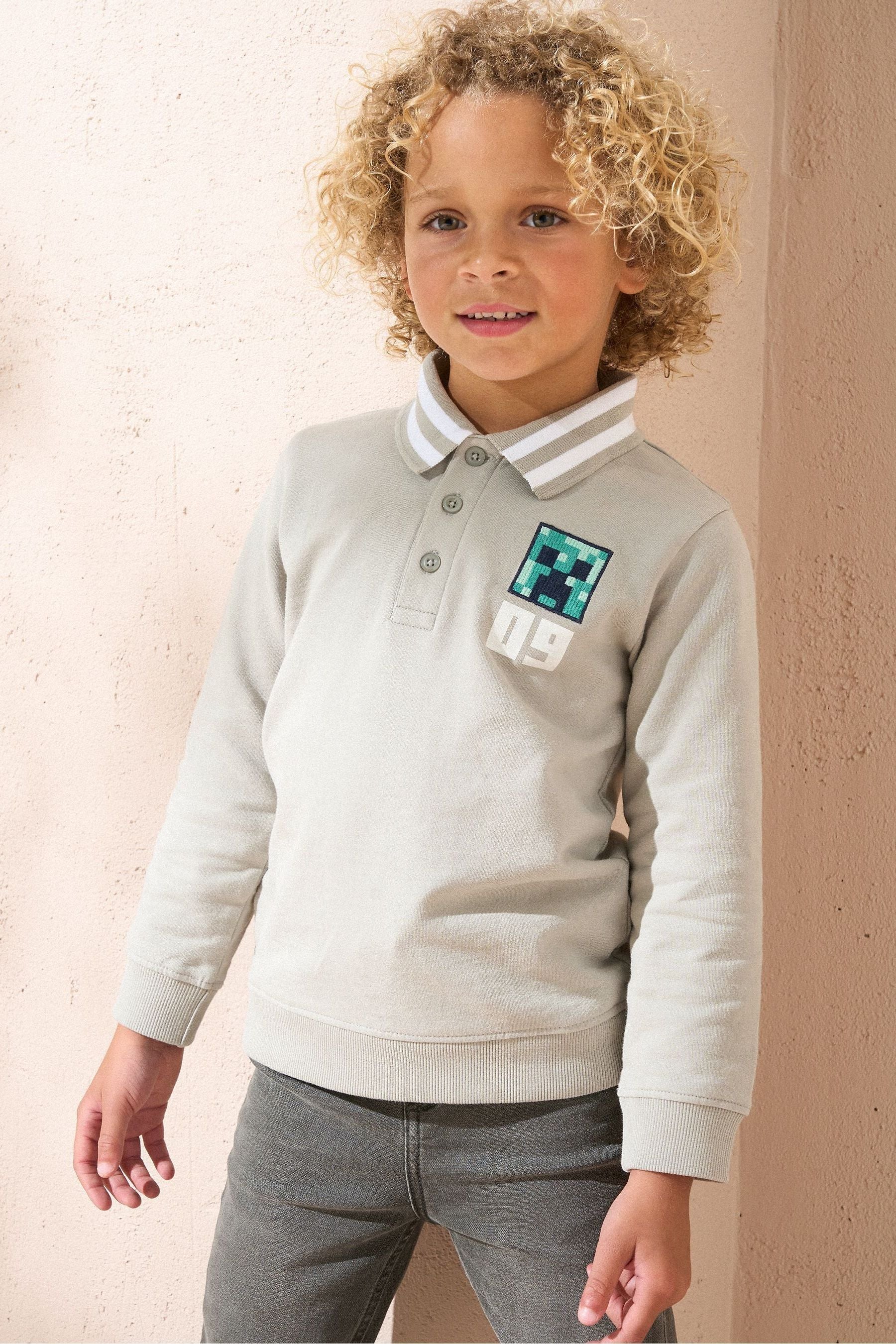 Angel & Rocket Grey Minecraft Washed Rugby 100% Cotton Polo Shirt