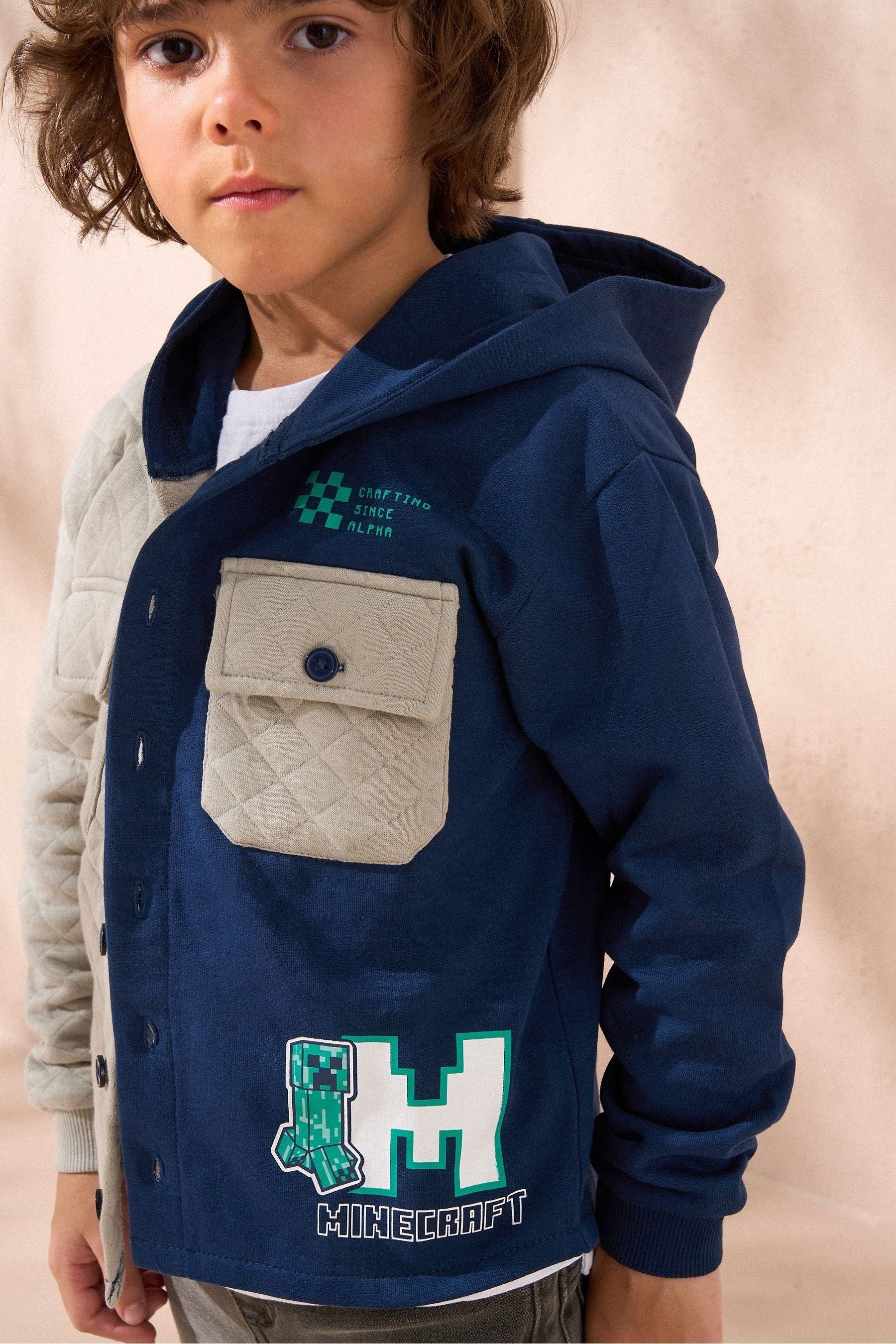 Angel & Rocket Blue Minecraft Quilted Block 100% Cotton Overshirt