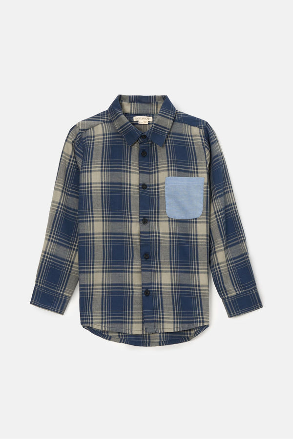 Angel & Rocket Blue Edison Panelled Check 100% Cotton Shirt