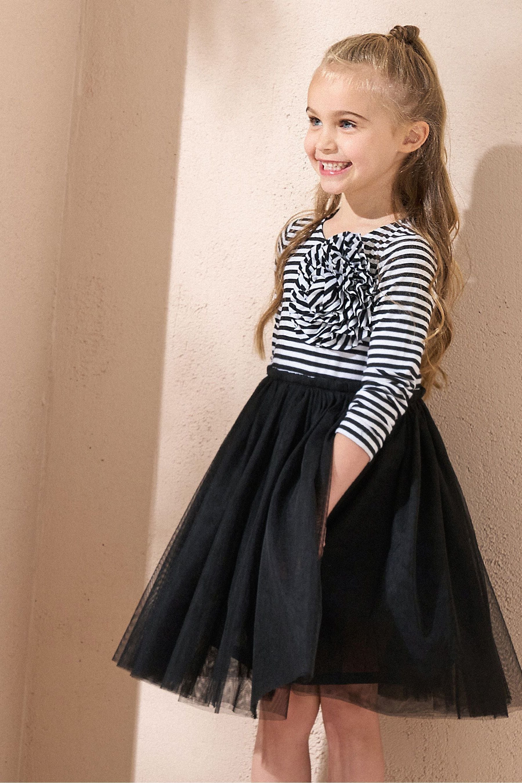 Angel & Rocket Black Carrie Black Stripe Corsage Dress