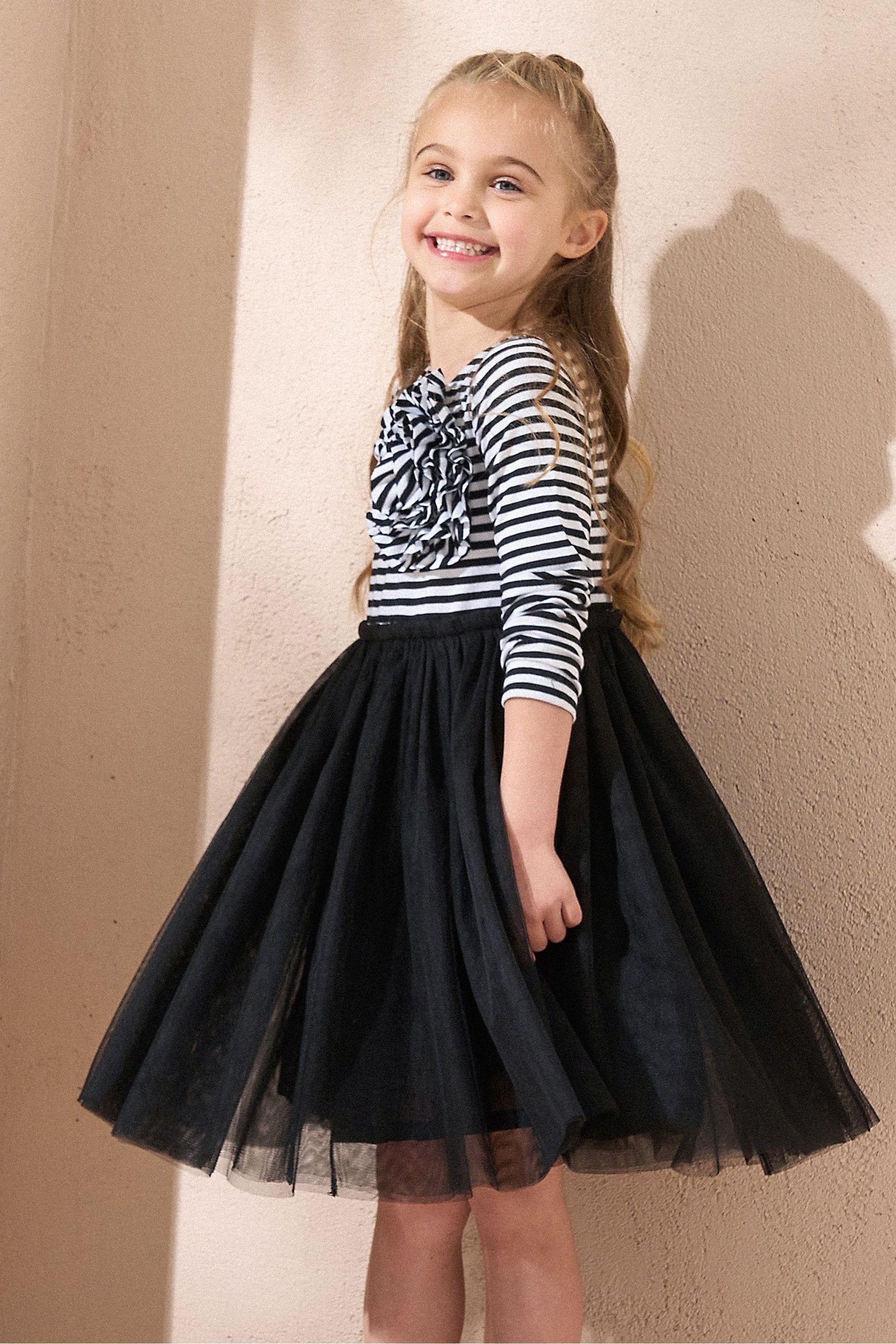 Angel & Rocket Black Carrie Black Stripe Corsage Dress