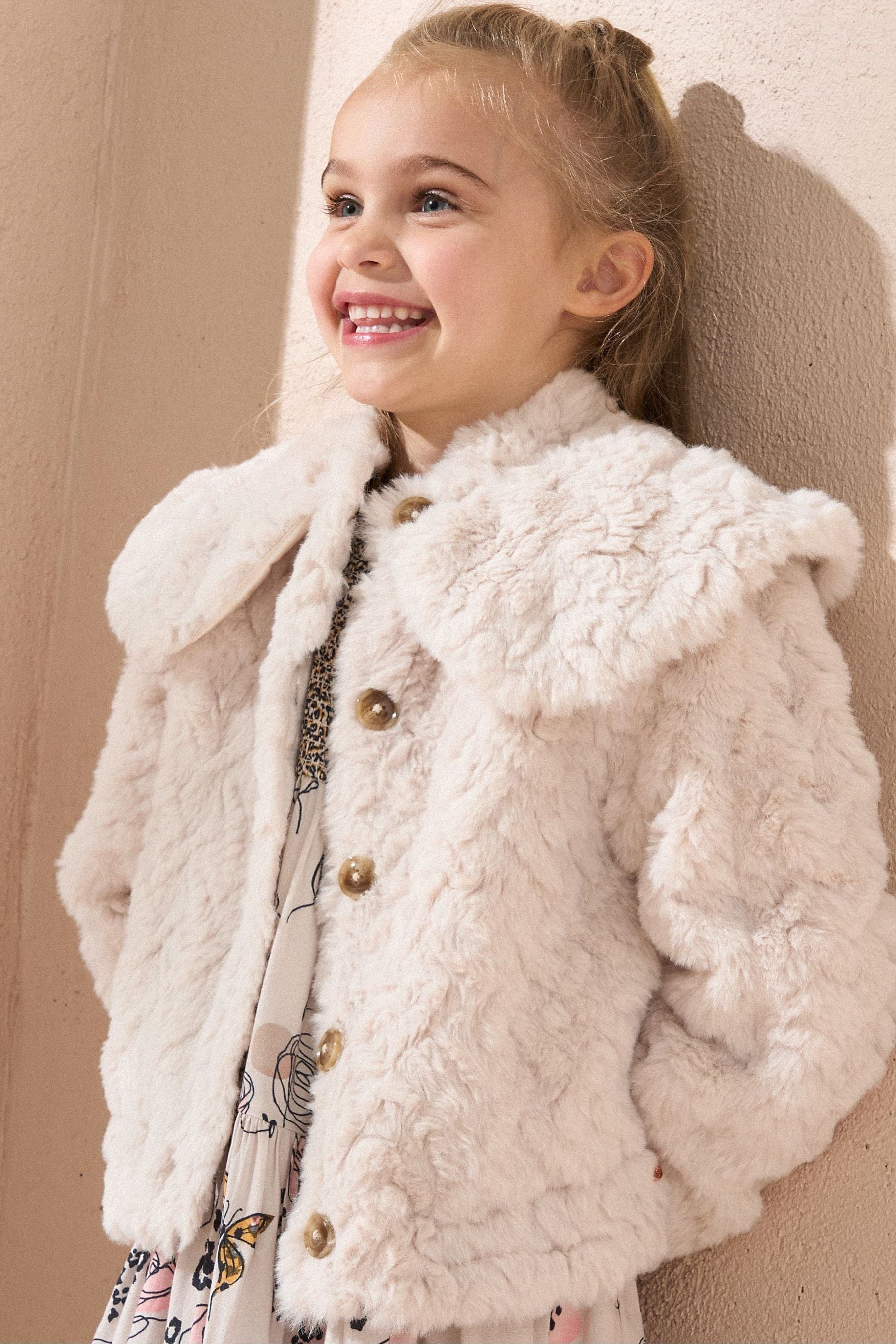 Angel & Rocket Taupe Natural Cecile Cut Faux Fur Cape Collar Coat