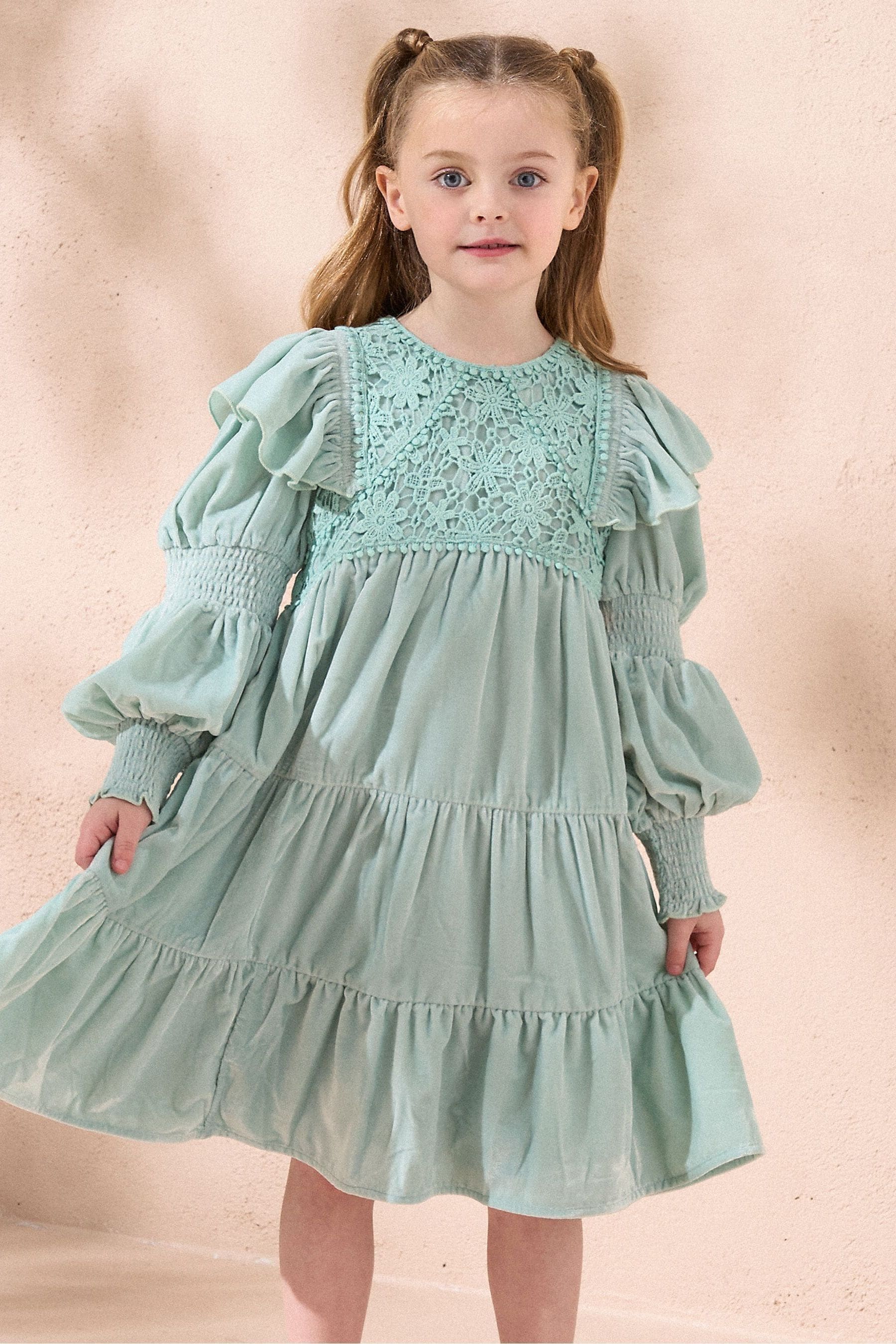 Angel & Rocket Green Sofia Velvet Tiered Dress