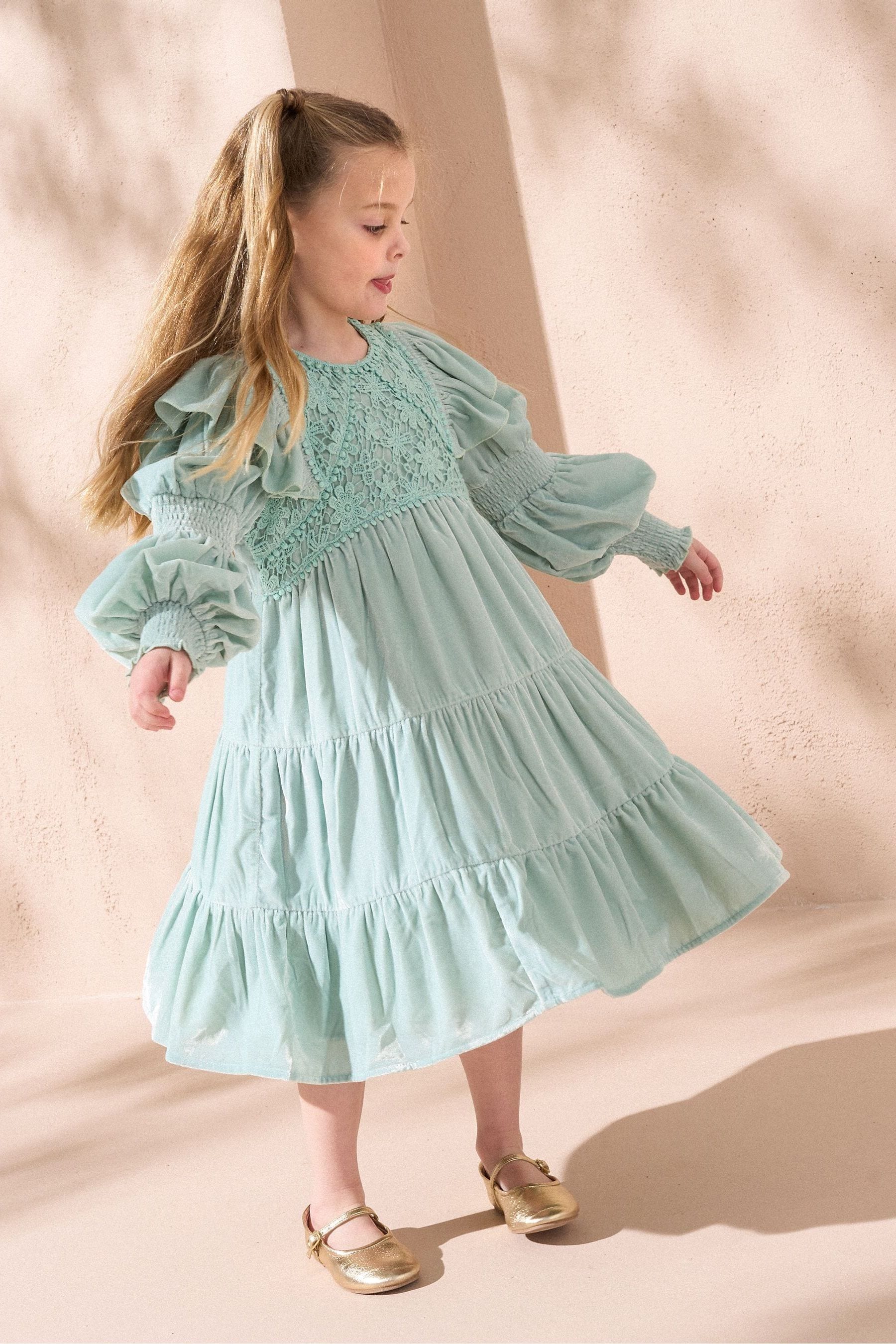 Angel & Rocket Green Sofia Velvet Tiered Dress