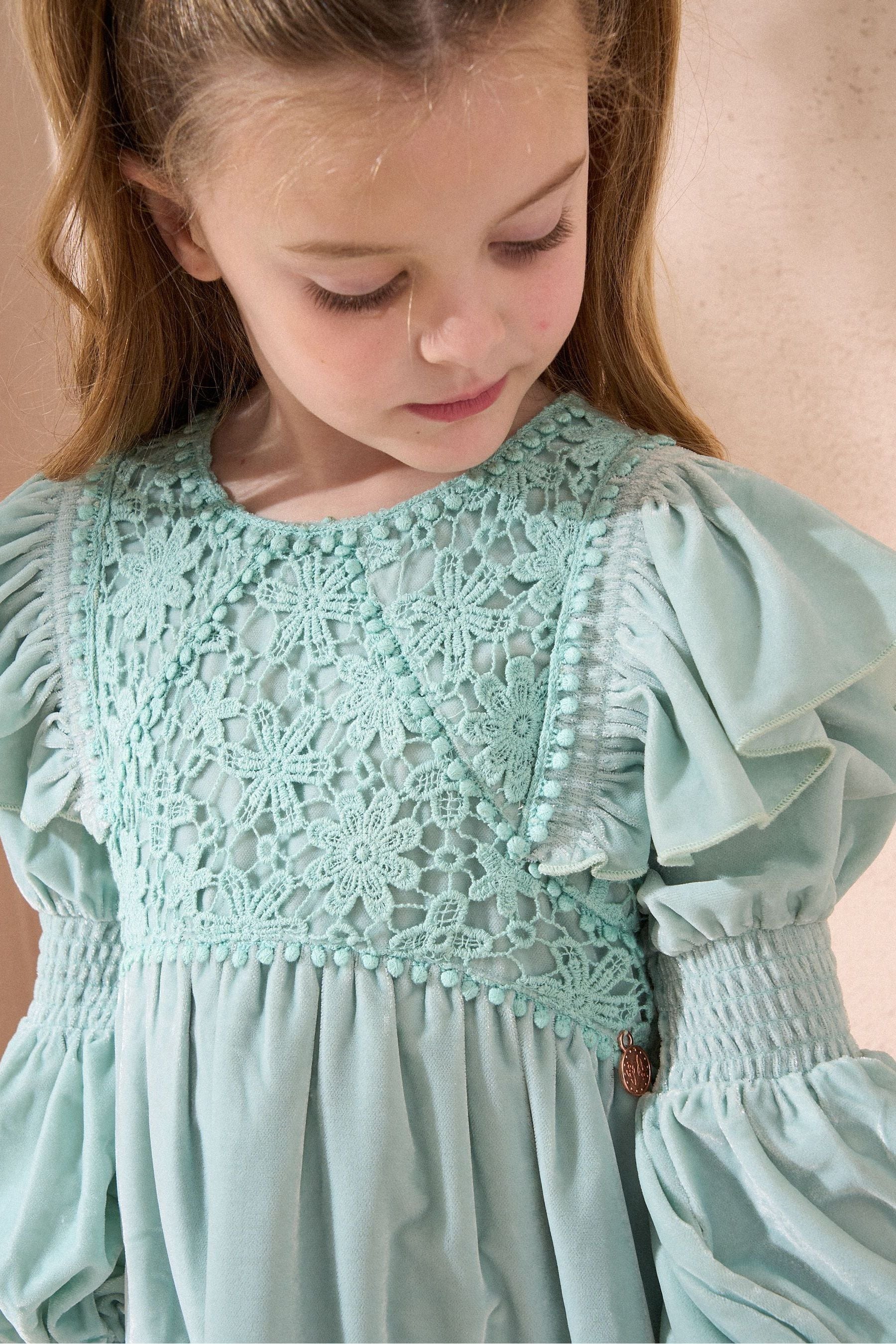 Angel & Rocket Green Sofia Velvet Tiered Dress