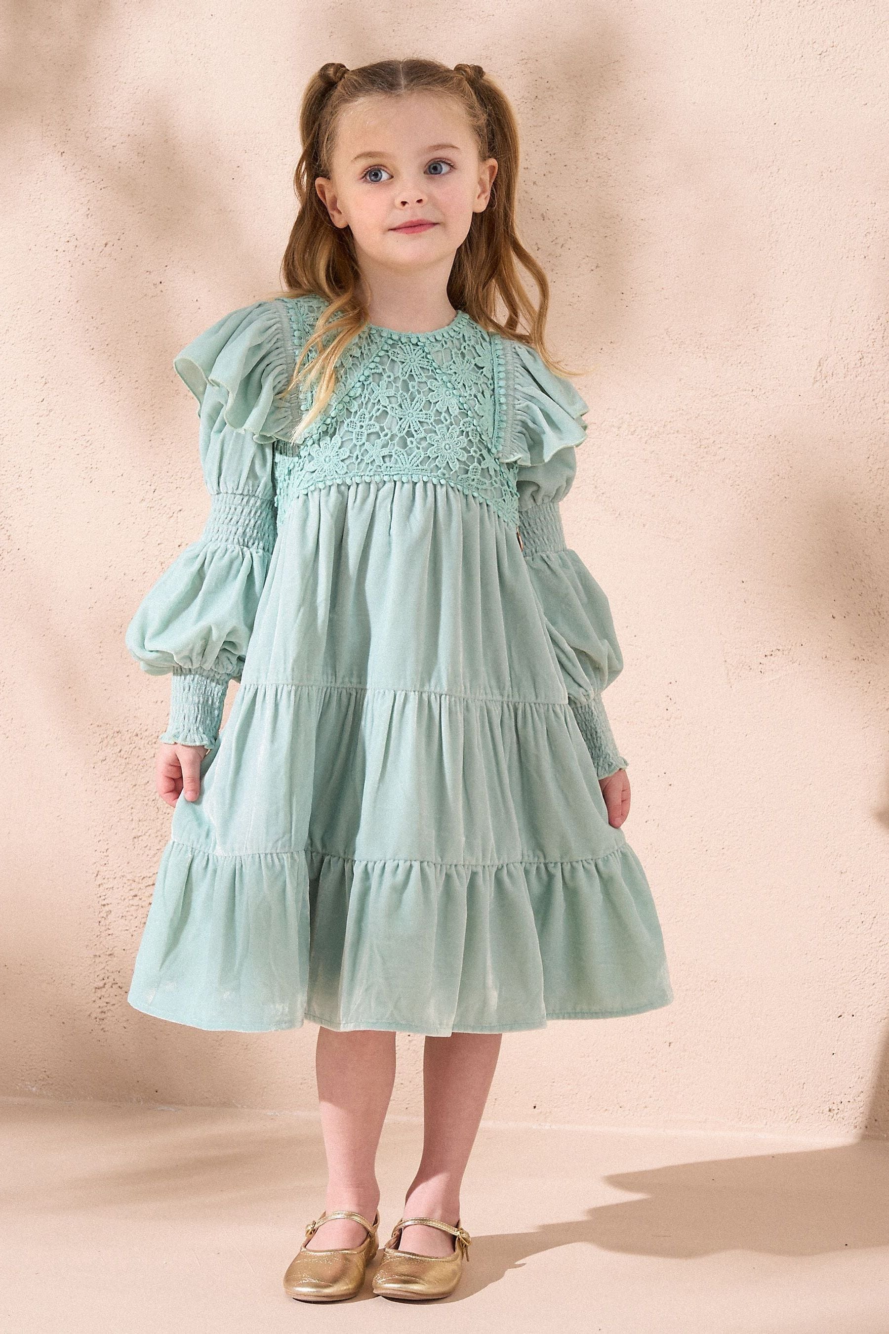 Angel & Rocket Green Sofia Velvet Tiered Dress