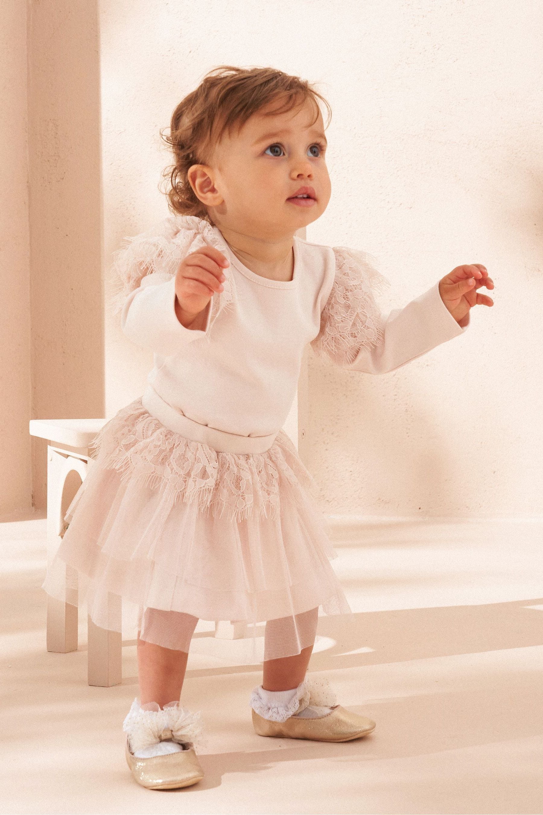 Angel & Rocket Pink Lana Lace Ruffle Bodysuit and Tutu Dress Set