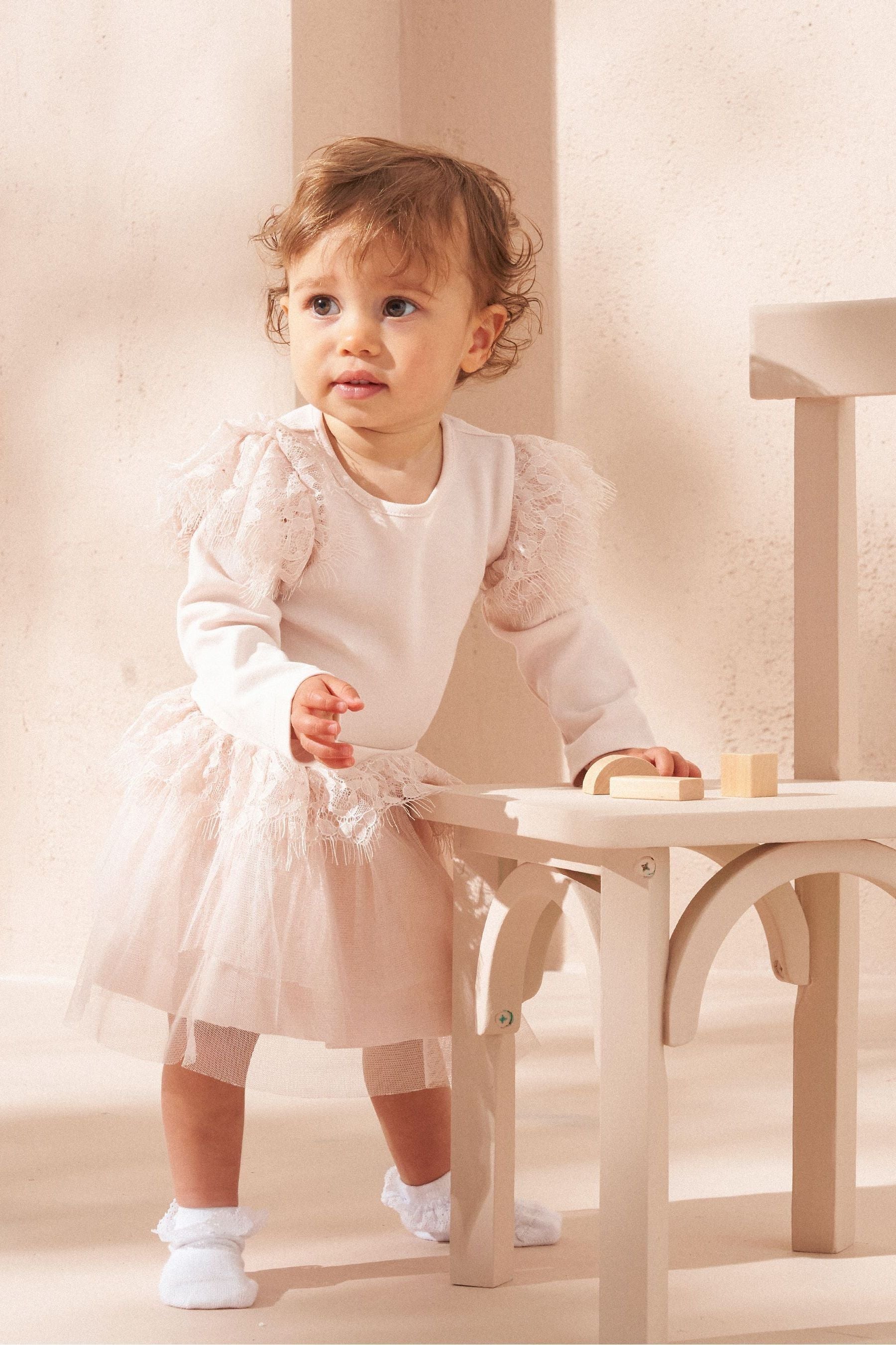 Angel & Rocket Pink Lana Lace Ruffle Bodysuit and Tutu Dress Set