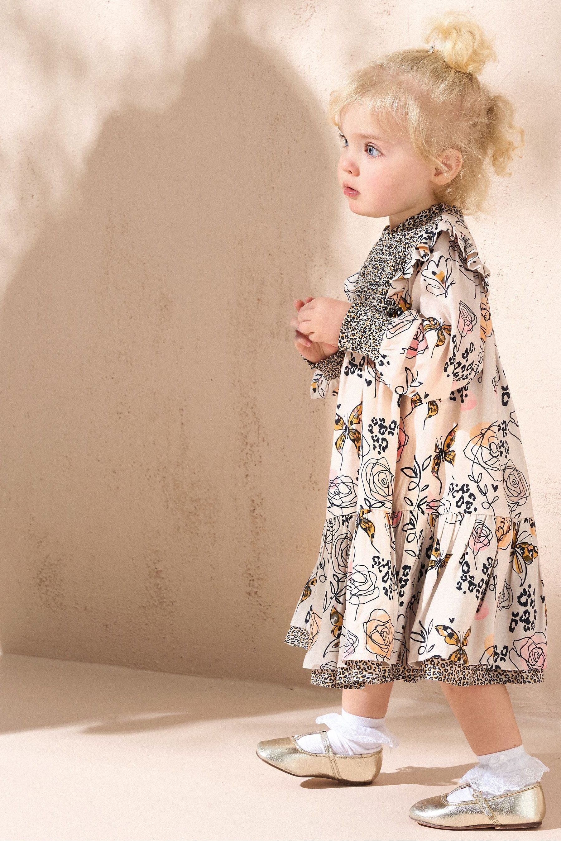 Natural Angel & Rocket Lyra Ecru Butterfly Print Dress