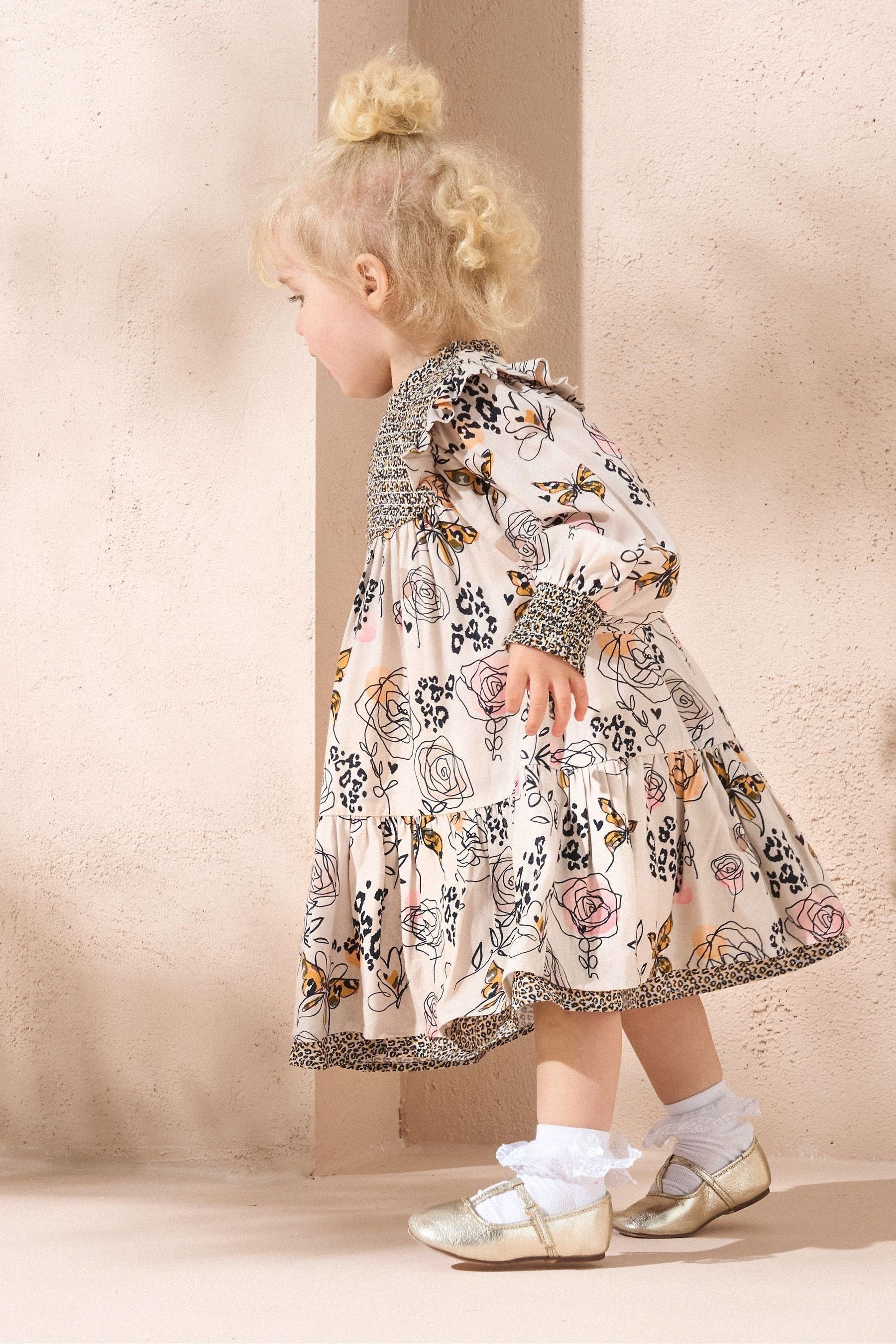 Natural Angel & Rocket Lyra Ecru Butterfly Print Dress