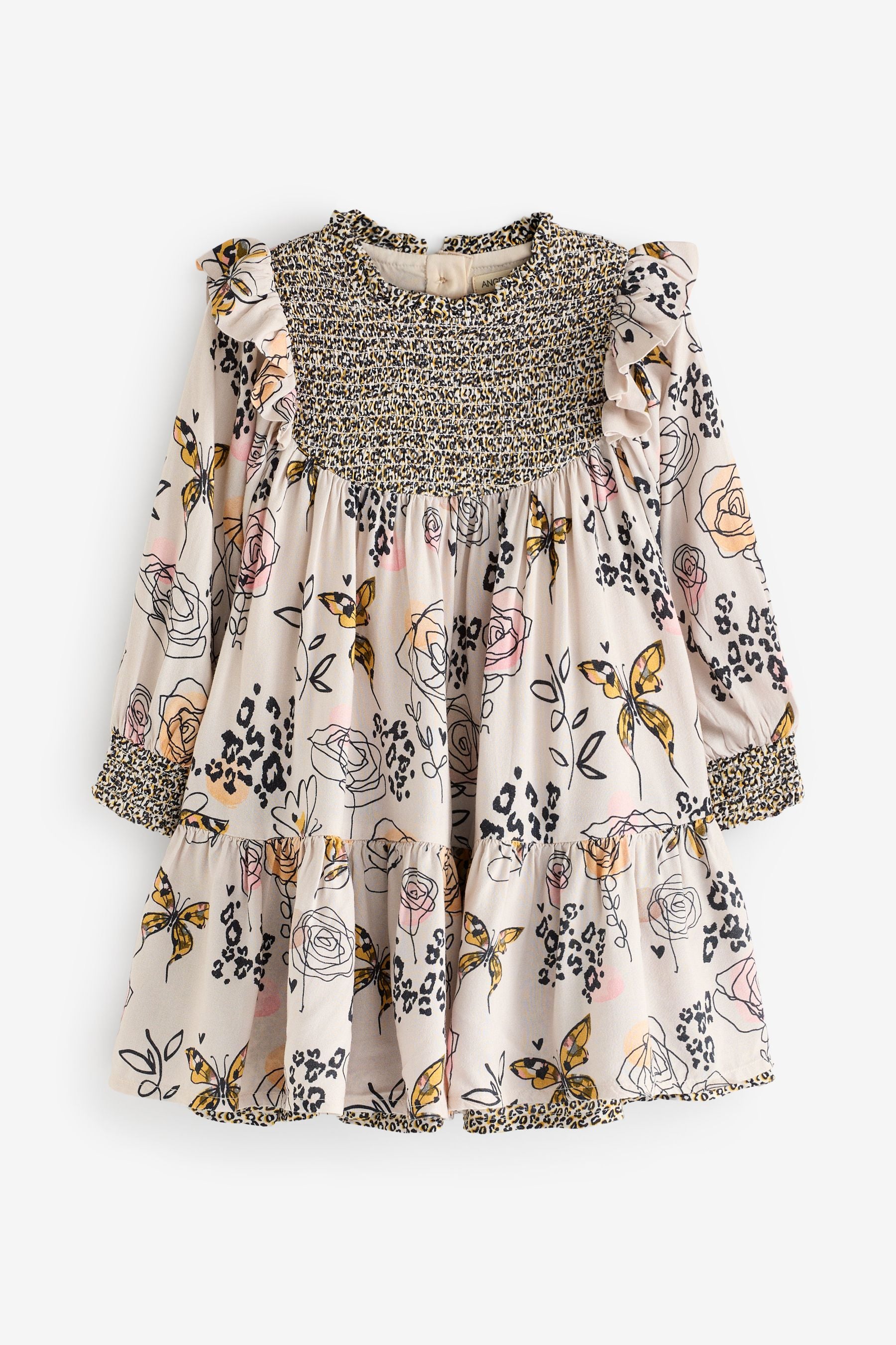 Natural Angel & Rocket Lyra Ecru Butterfly Print Dress