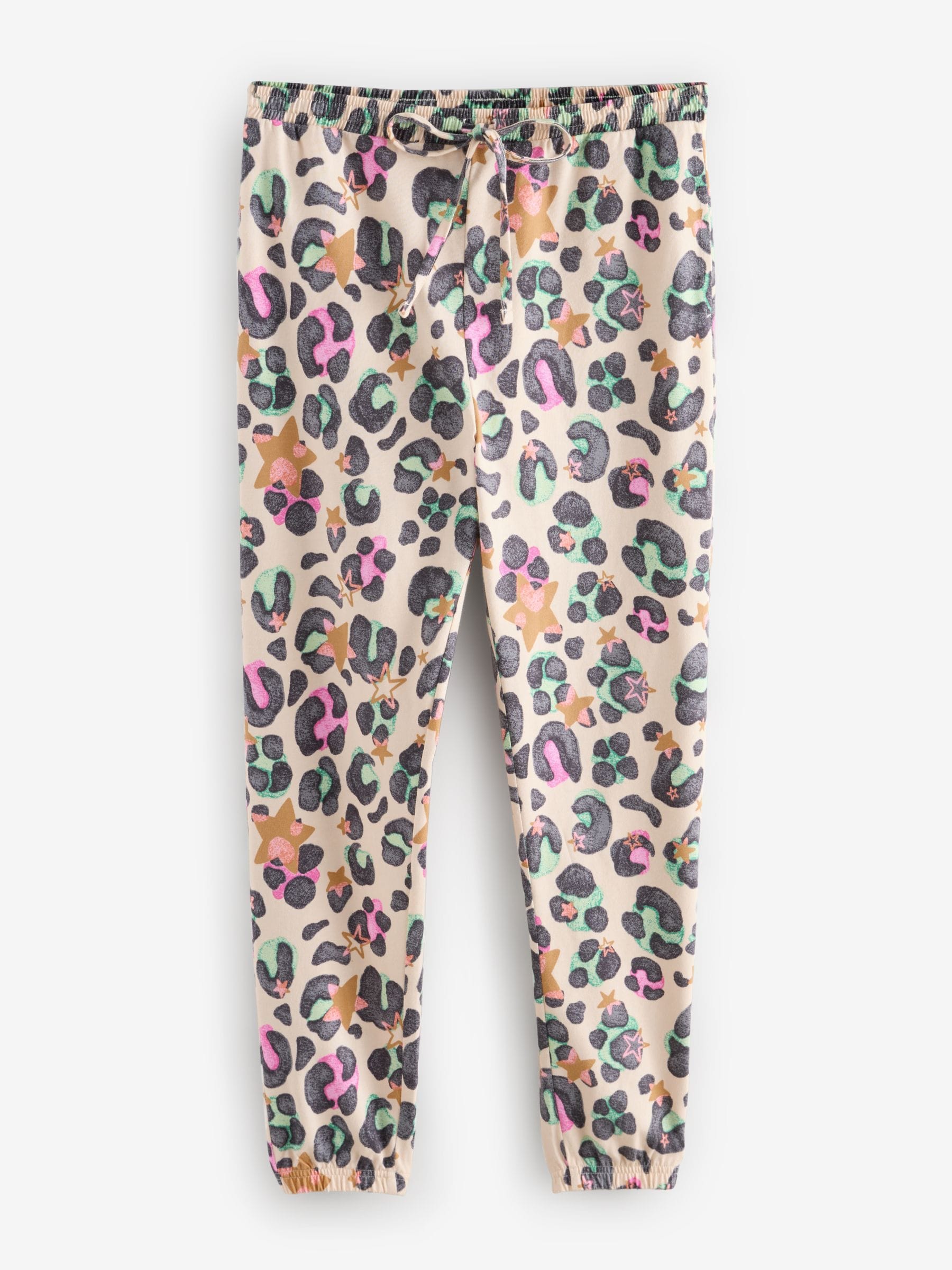 Ecru Cream/Pink Leopard 100% Cotton Long Sleeve Pyjamas