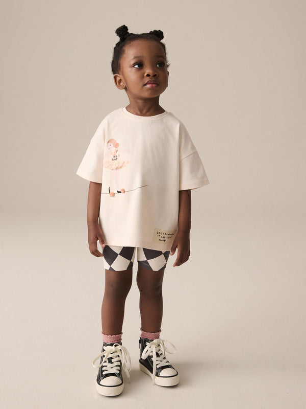 Cream Pretty Circus Short Sleeve T-Shirt and Cycle Shorts Set (3mths-7yrs)